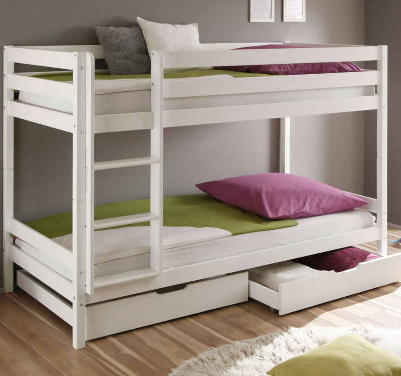 Homeline Etagenbett Etagenbett Kinderbett Weiss Hochbett Teilbar Schublade lattenroste (6-St), teilbar zu 2 Одноместные кровати