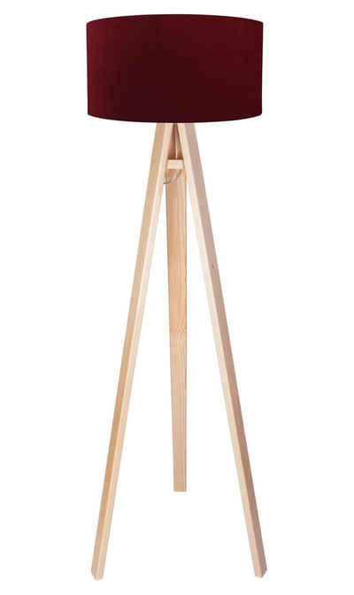 Licht-Erlebnisse Stehlampe »AIMEE«, Dreibein Standleuchte Bordeaux Rot Silver Holz Stoff klein Wohnzimmer Lampe