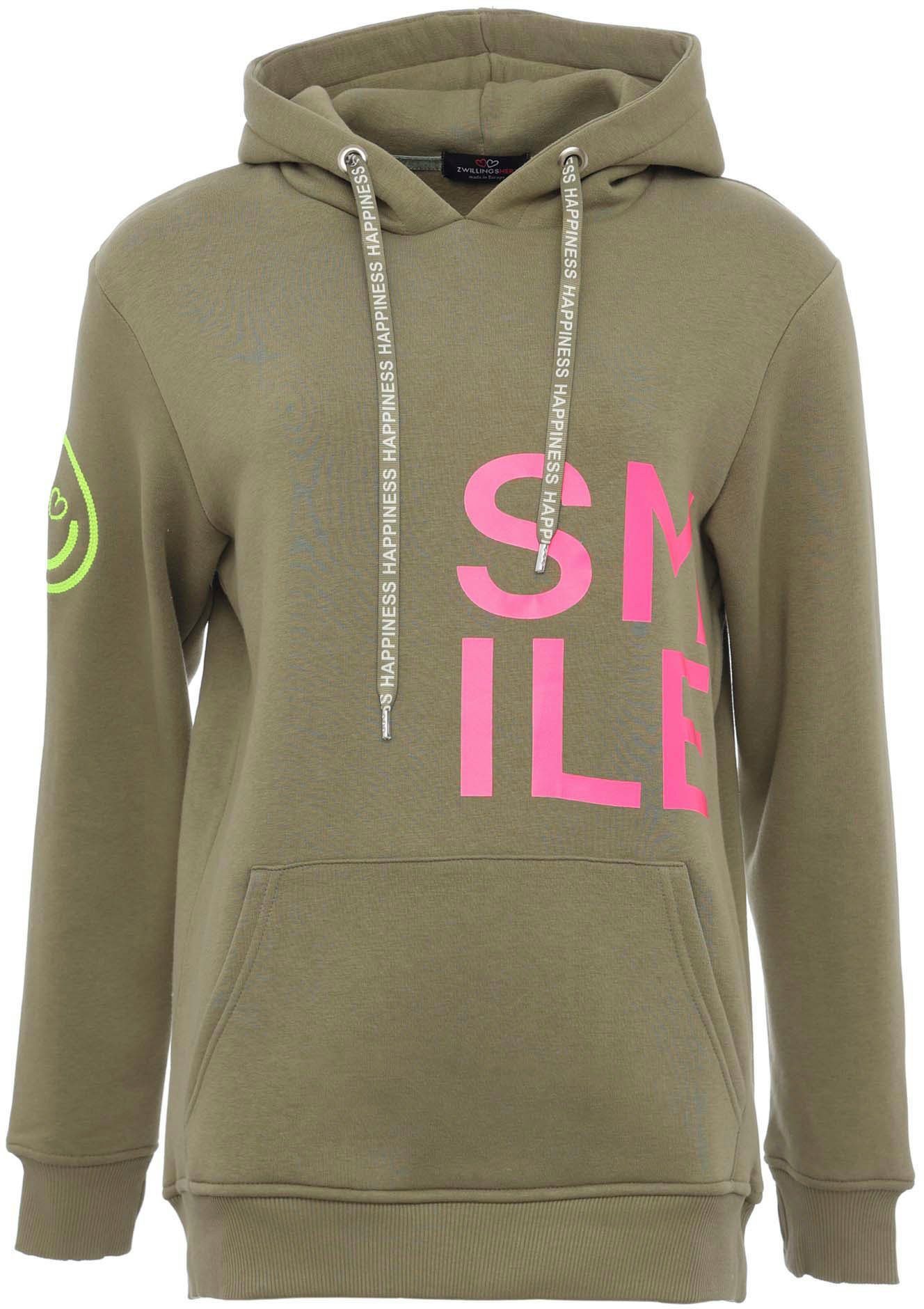 Zwillingsherz Hoodie "Alissa" Langarm, Kapuze, Neon-Details, Kordelzug, Fro günstig online kaufen