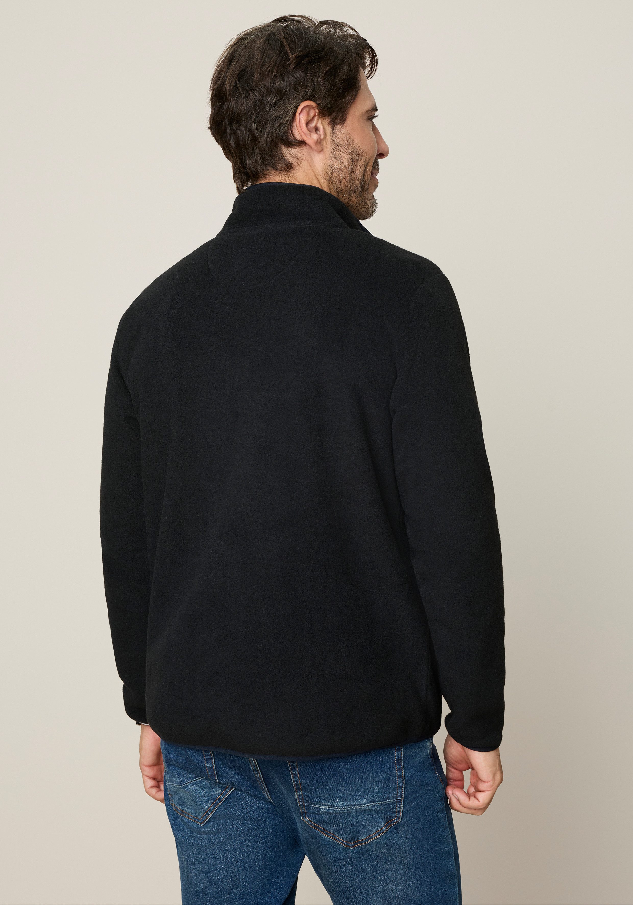 Man's World Fleecepullover mit hochschließendem Kragen und Reißverschluss, Langarm