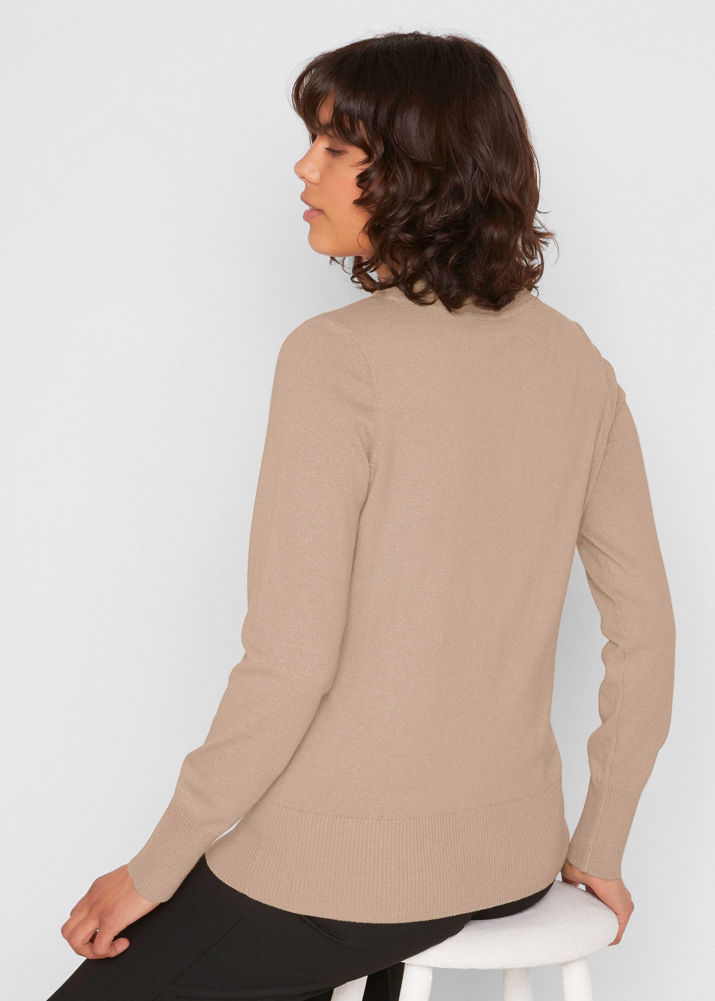 bonprix Strickpullover aus Strickmaterial, atmungsaktiv, pflegeleicht, mit Stehkragen