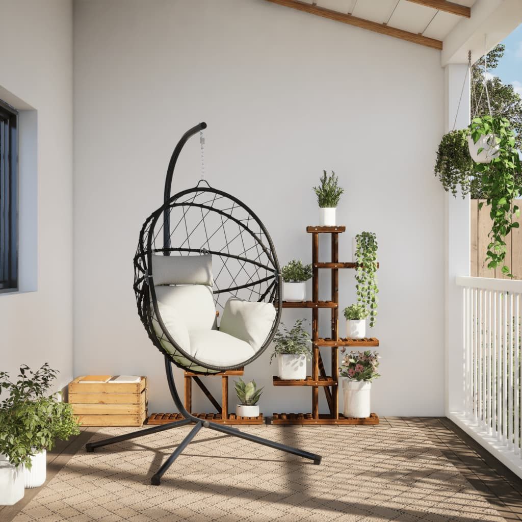 vidaXL Hollywoodschaukel Hängesessel Ei-Design mit Ständer Beige Rattan und Stahl, 1-Sitzer, 1 tlg.
