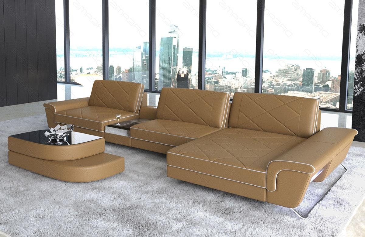 L LED, Sofa Couch, Bari Ledersofa, Ecksofa Dreams Form Sofa Leder mit Designersofa verstellbare Rückenlehnen,