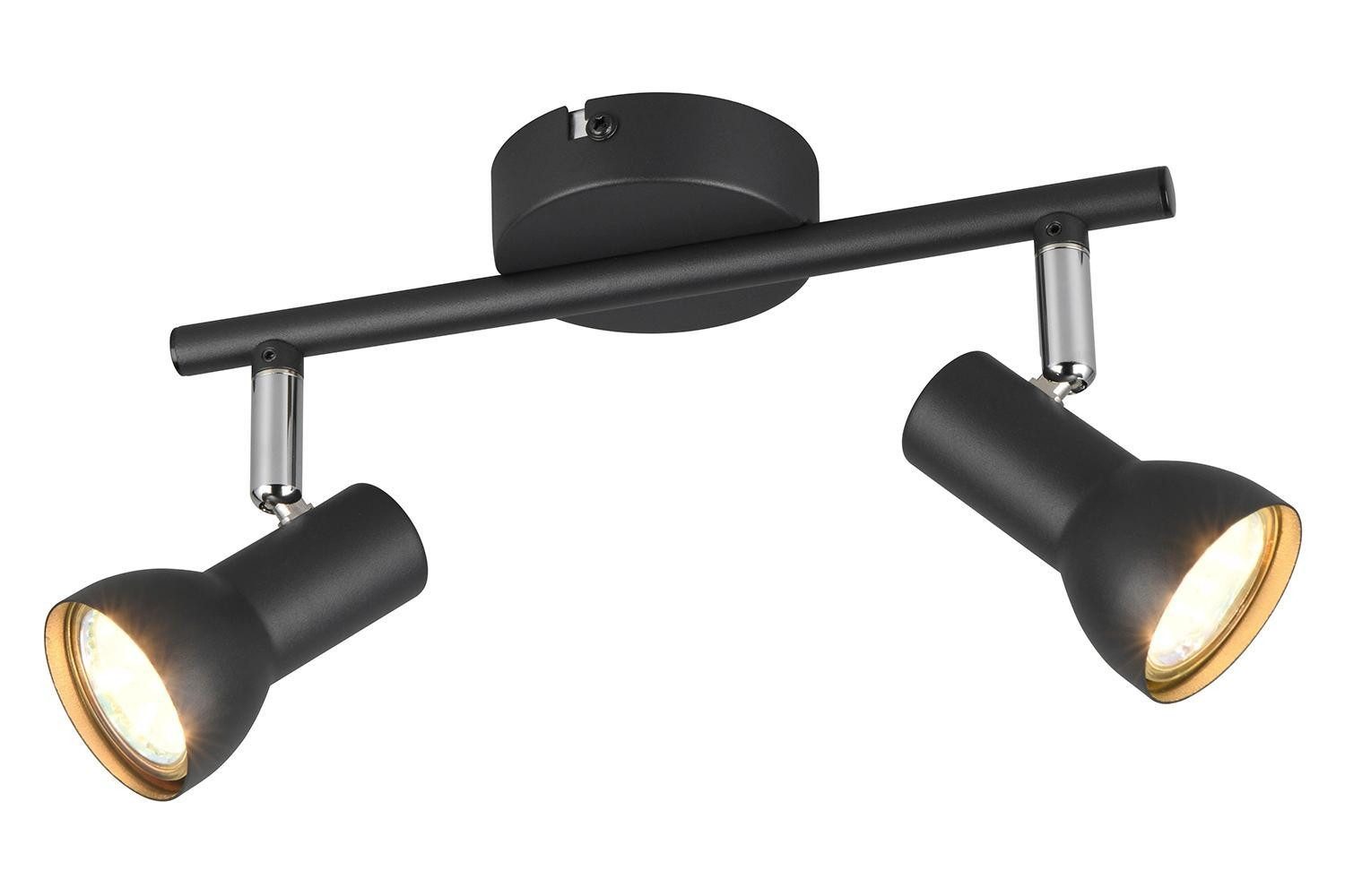 Reality Leuchten Deckenstrahler CANTAR, 2-flammig, Schwarz, Metall, ohne Leuchtmittel, verstellbare Lampenschirme, B 25,5 x H 15,5 x T 8 cm