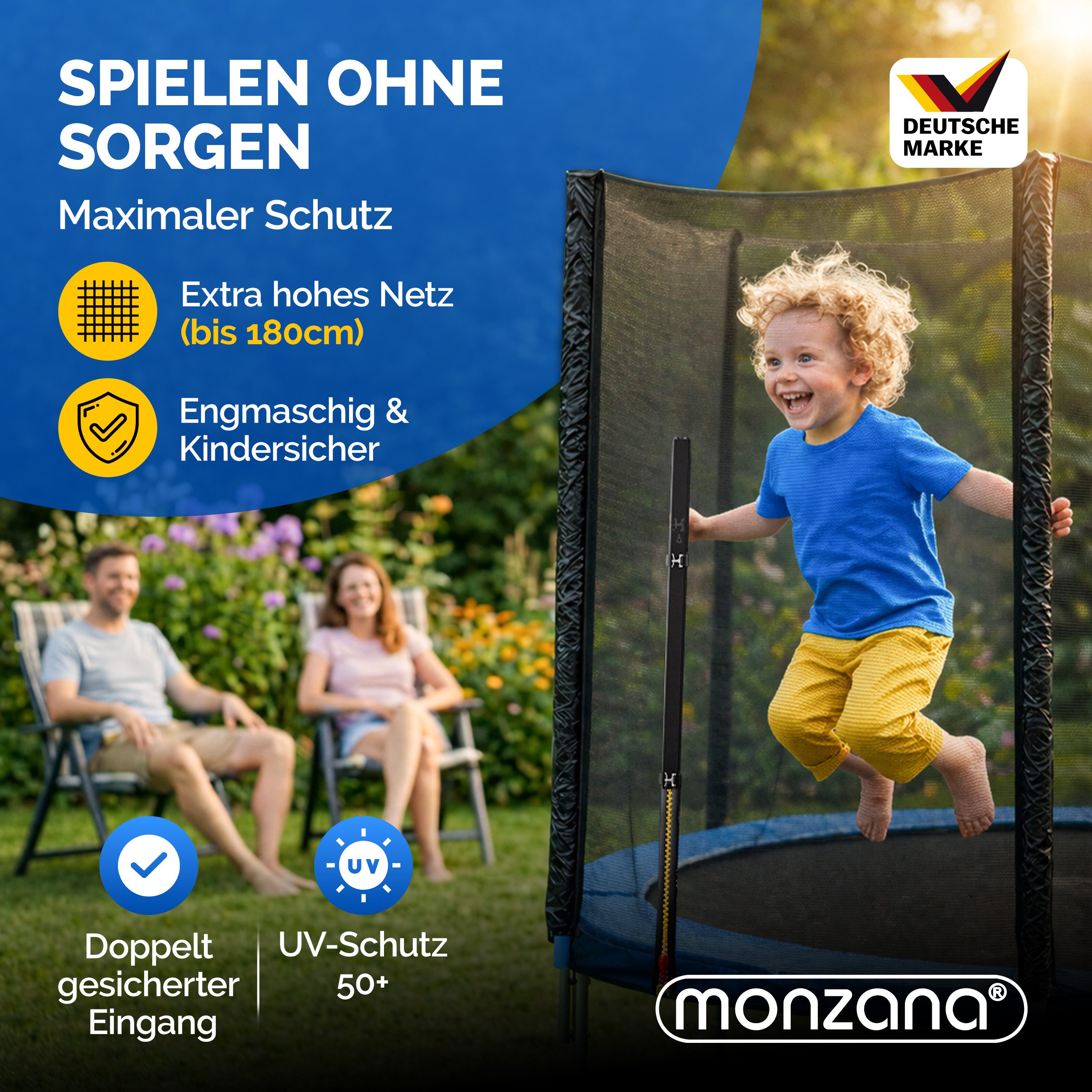 monzana Trampolinnetz Ø 305cm Trampolin, Netz Sicherheitsnetz Trampolin Ø 305 inkl. Karabinerhaken