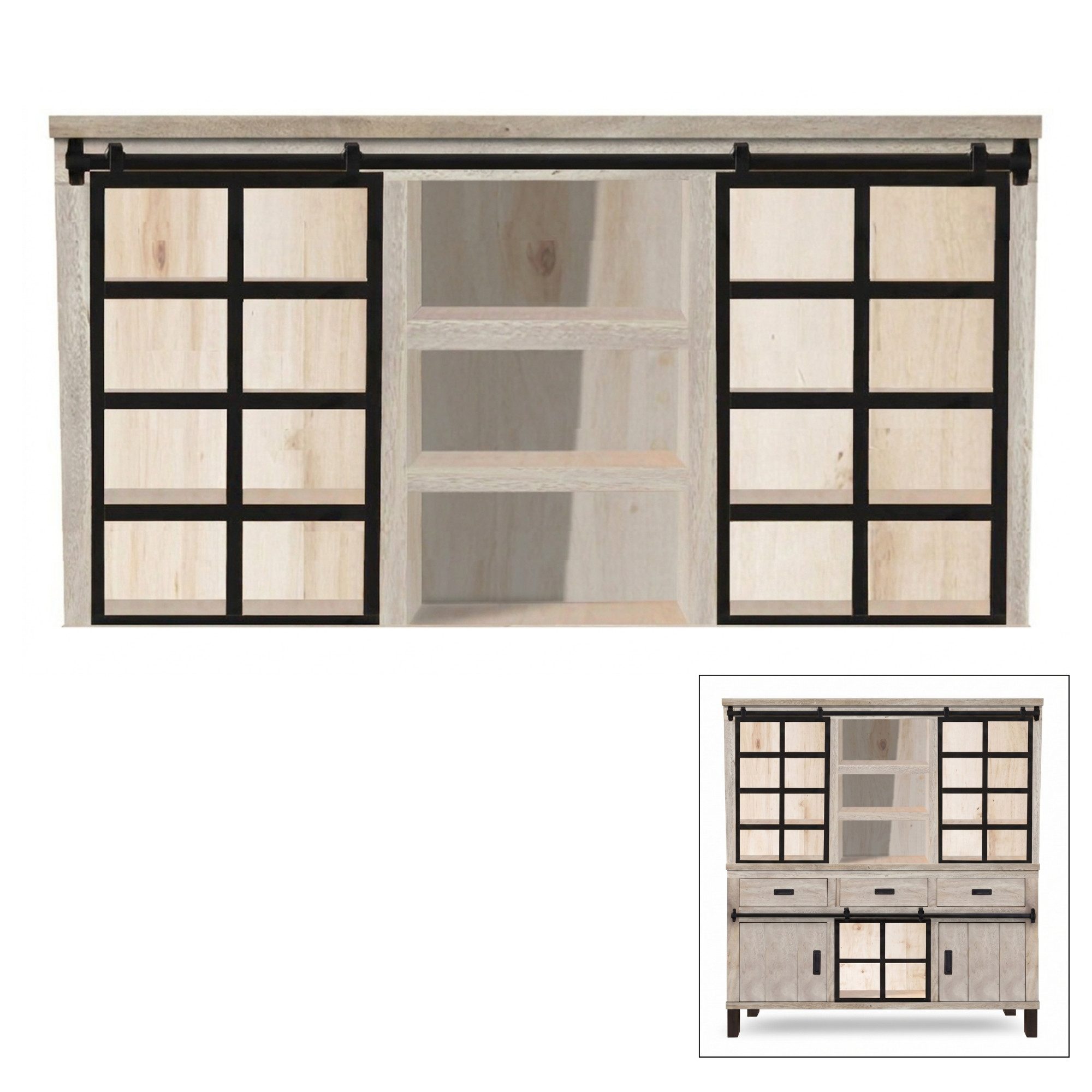 WOLF MÖBEL Vitrine KALI Buffet Aufsatz mit 2 Schiebetüren, 3 Ablagen & Licht (145 x 42 x 90)