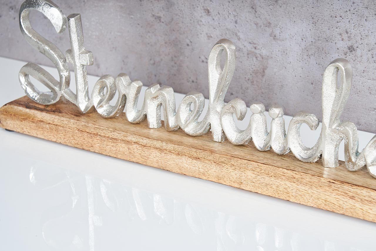 Levandeo® Deko-Schriftzug, Schriftzug Sterneküche L40cm Silber Holz Tischdeko Metall Deko Mango