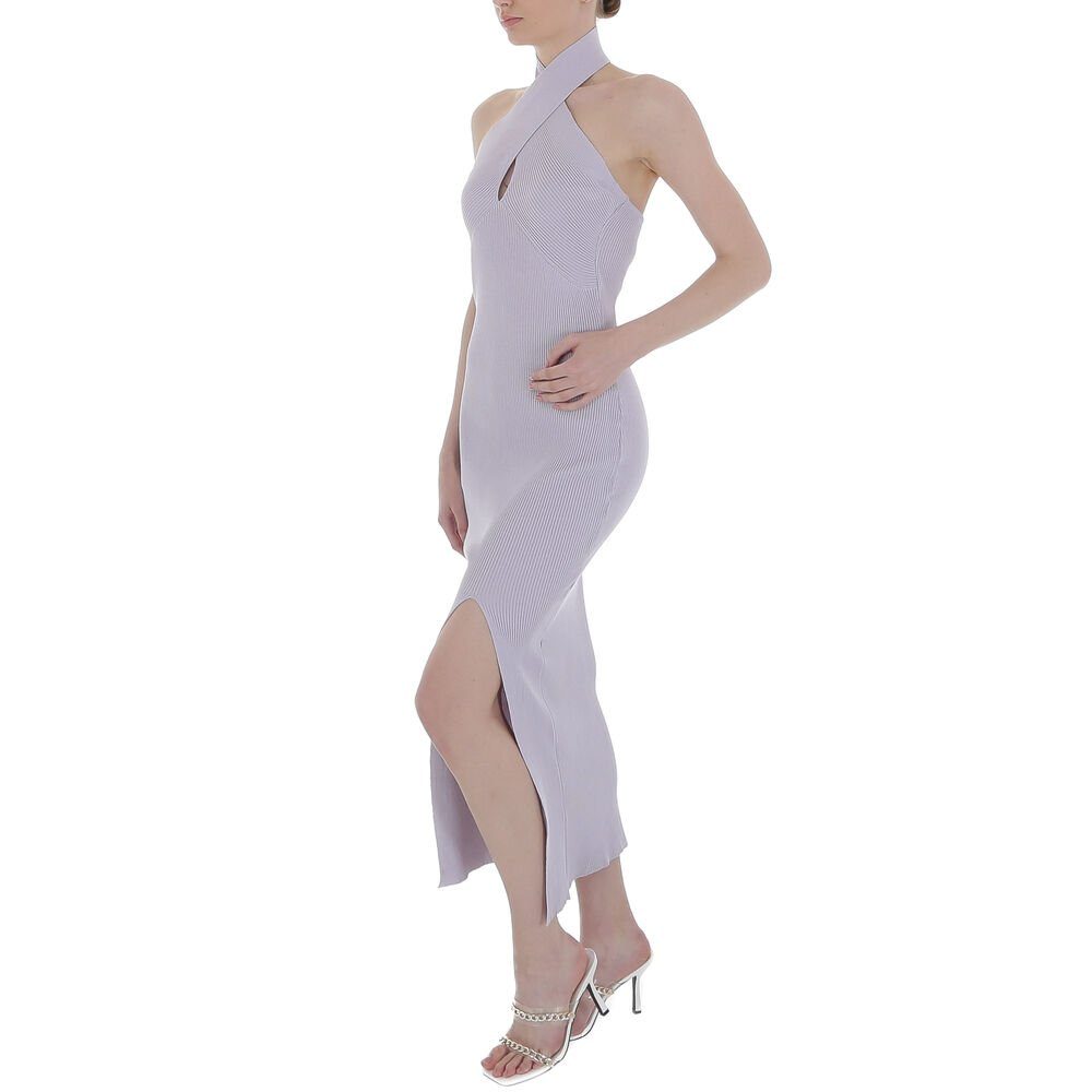 in & & Stretch Party Cocktailkleid Damen Partykleid Lila Clubwear Strickoptik Cocktail- Ital-Design