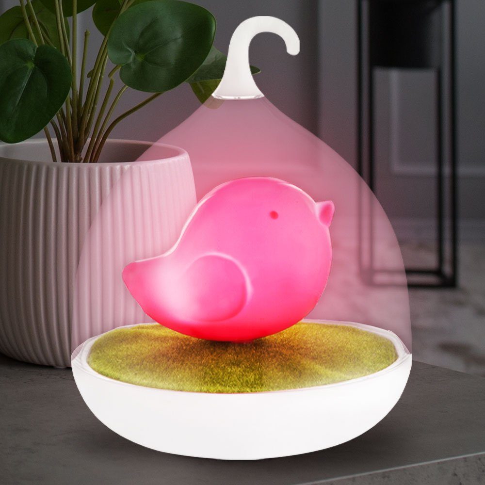 GLOBO LIGHTING Dekolicht, LED-Leuchtmittel fest verbaut, Tischlampe Dekolampe Nachtlicht Touchdimmer LED Kinderlampe Vogel pink