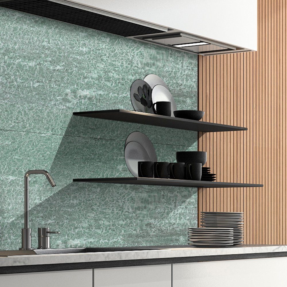 DRUCK-EXPERT Küchenrückwand Naturstein aus 100 % Echtstein - jede Platte ein Unikat Kalkstein Jadegrau