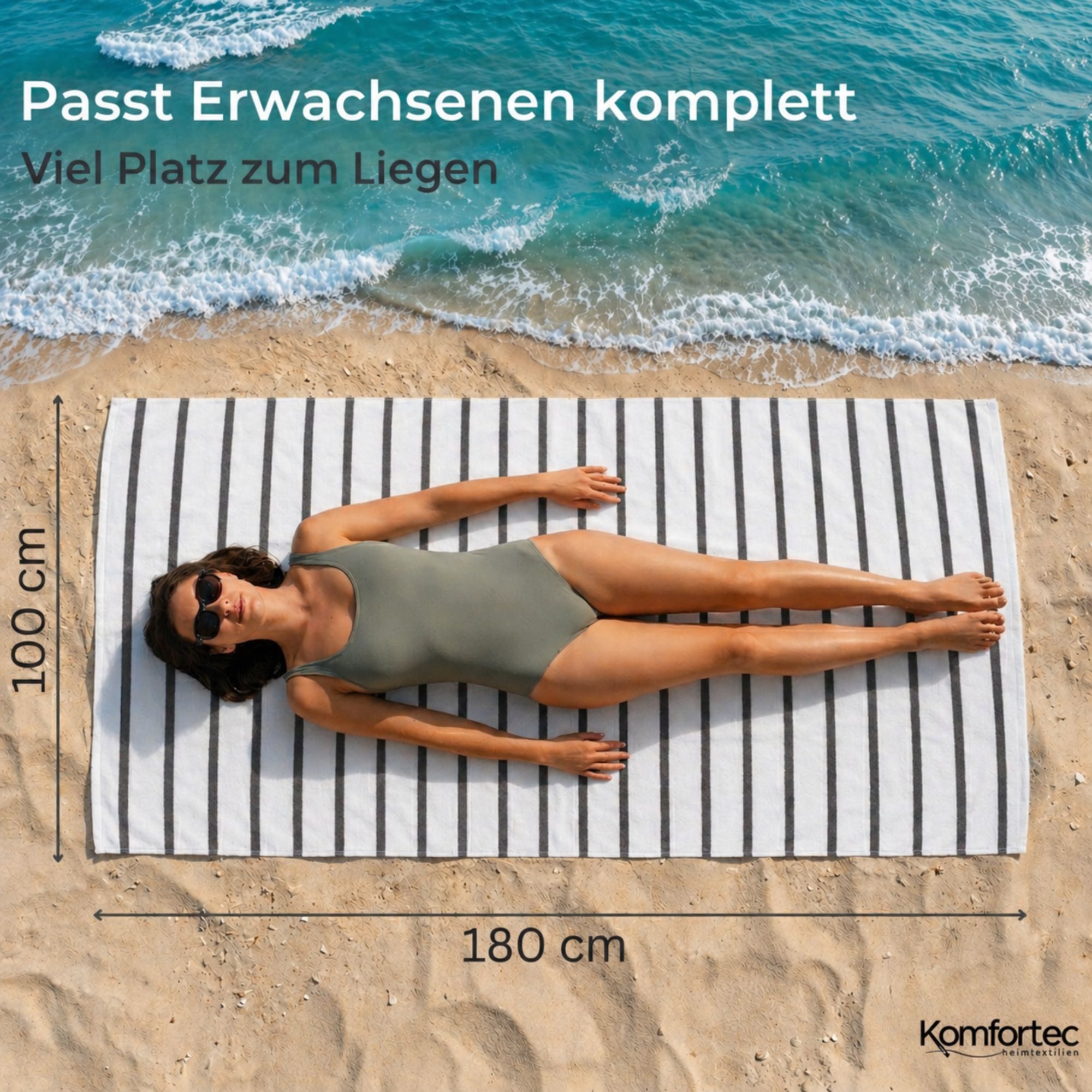 Komfortec Strandtuch 100x180 cm aus Baumwolle, Unifarben (1-St)