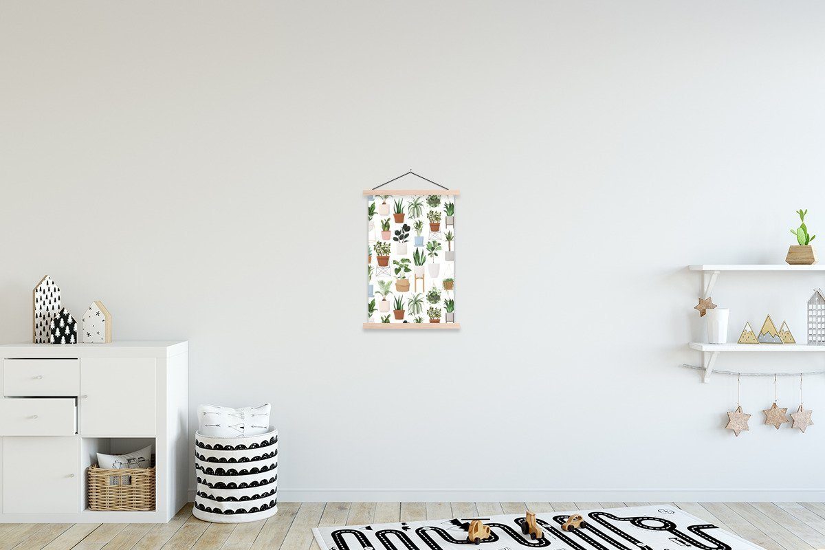 MuchoWow Poster Pflanzen - Weiß, für Wohnzimmer, Magnetisch Bilderleiste, St), Textilposter Pastell - Posterleiste, (1