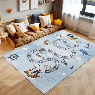 Teppich Piraten-Design, SIMPEX24, Läufer, Höhe: 7 mm, Kinderteppich Piraten-Design Teppich Kinderzimmer Rutschfest Waschbar