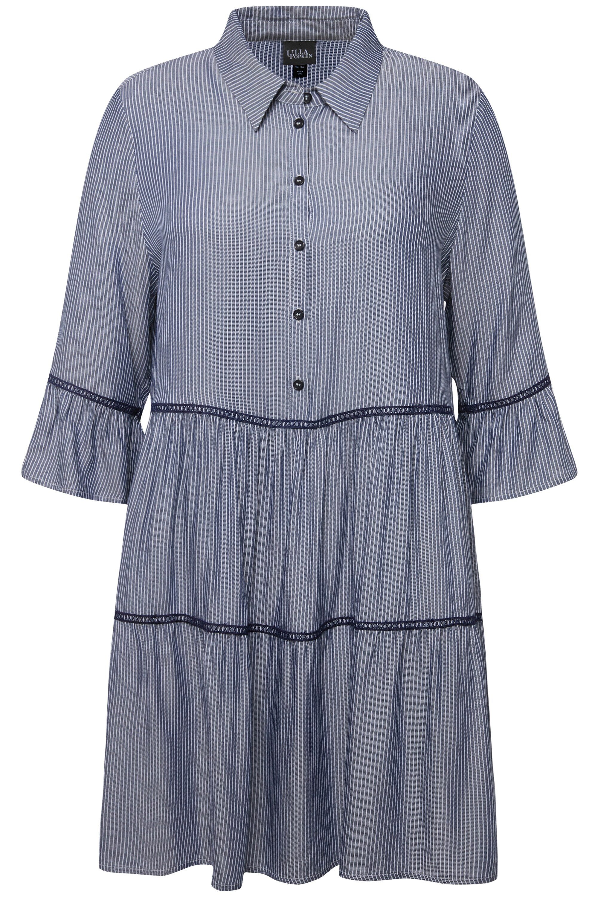 Jerseykleid Kleid Stickereibänder A-Linie Hemdkragen 3/4-Arm