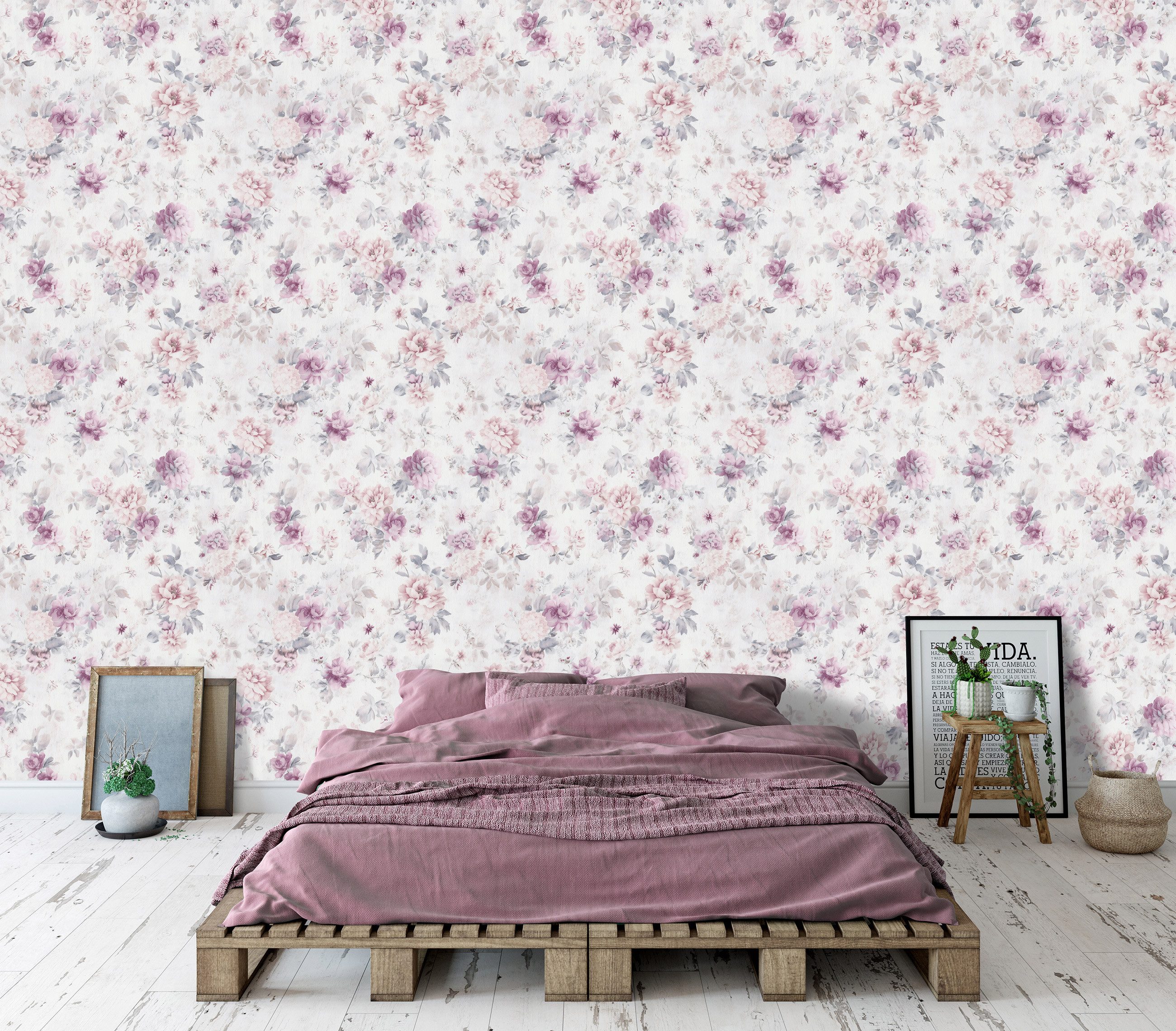 Wallarena Vliestapete Rosa Blätter Blumen Natur günstig online kaufen