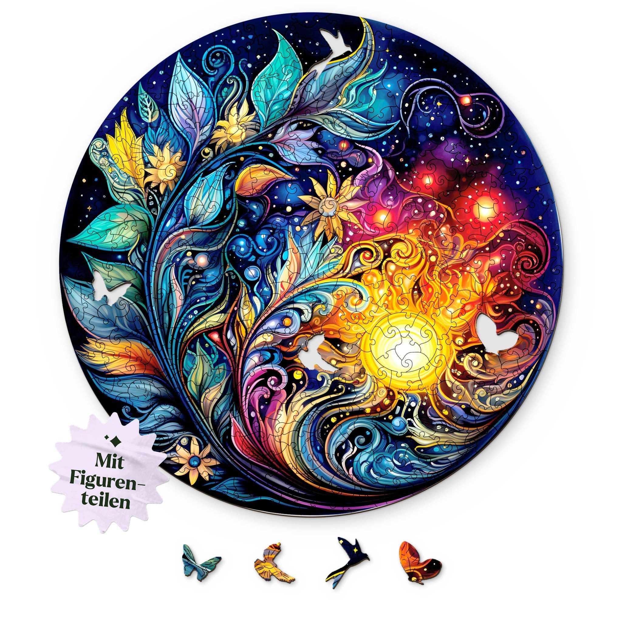 MagicHolz Puzzle Mystische Blumen Galaxie Mandala aus Holz, 244 Puzzleteile