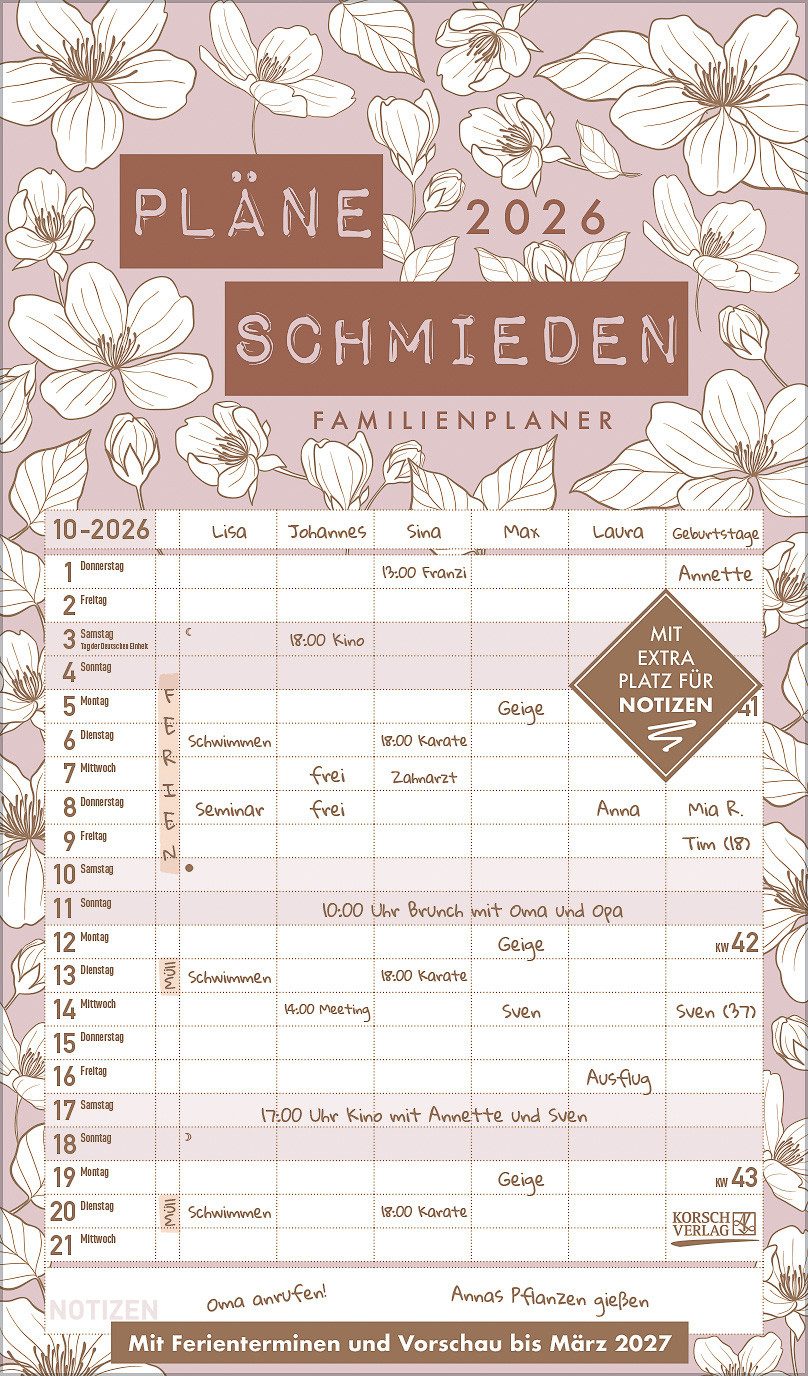 Korsch Verlag Familienkalender Korsch Календари Premium Familienplaner Pläne schmieden 2026