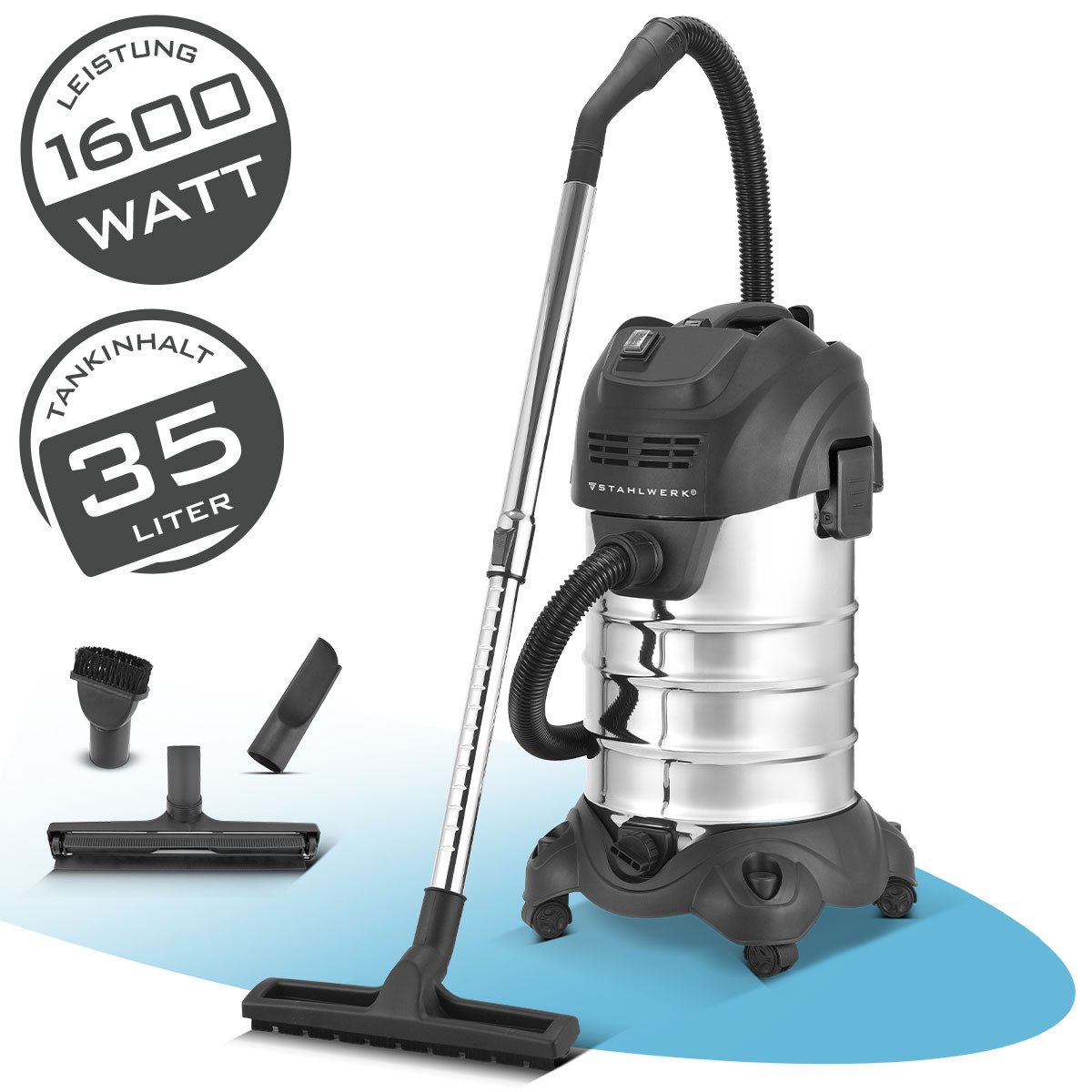 STAHLWERK Industriesauger 1600 W Nass- und Trockensauger VCL-1600 ST Industriesauger mit 35 L