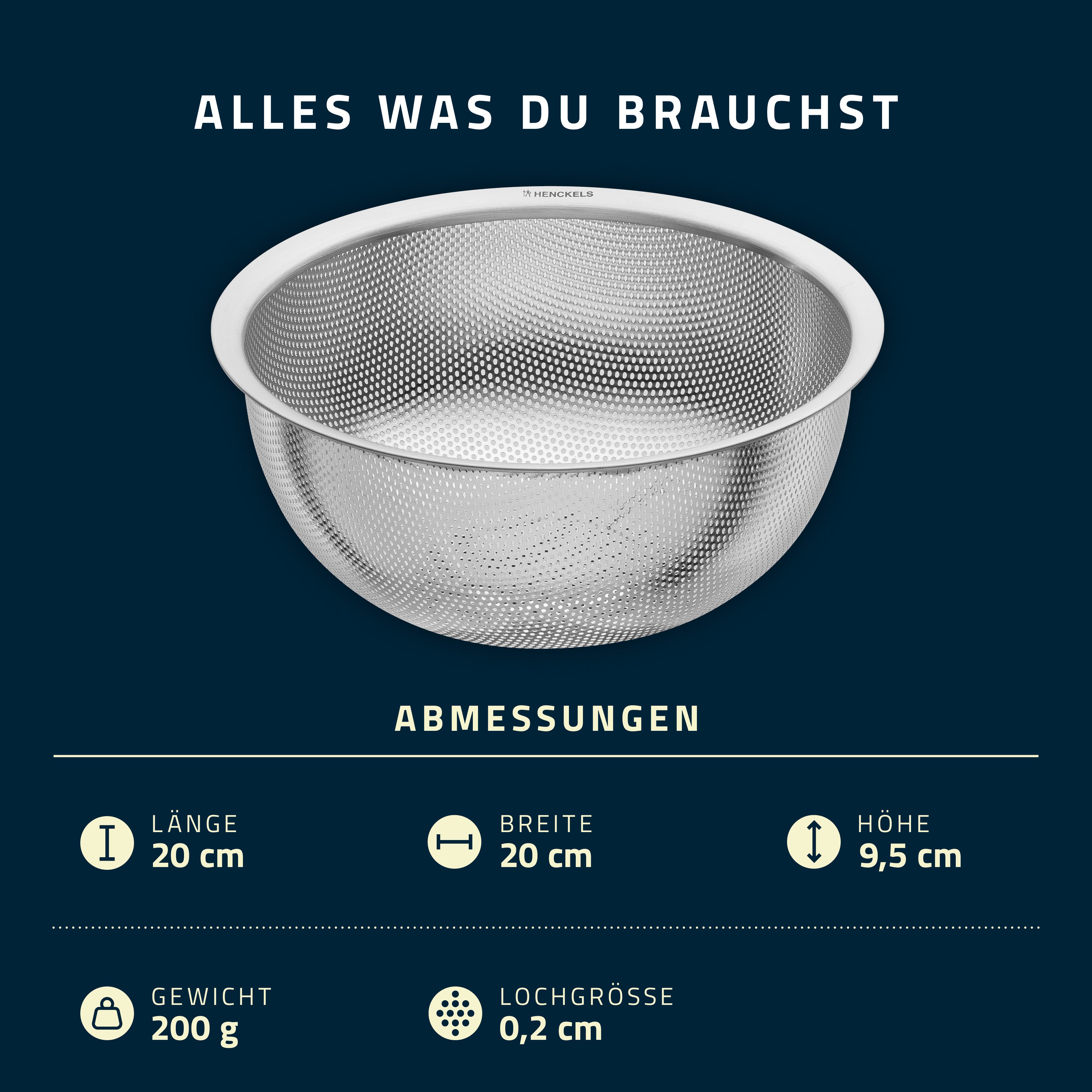 HENCKELS by ZWILLING Küchensieb Trio, Edelstahl, (1-St), Rostfreier Edelstahl, Sieb, Seiher und Schale, Stapelbar – Bild 4 von 5
