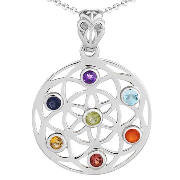 Limana Kette mit Anhänger Chakra 7 echte Edelsteine 925 Sterling Silber 50cm Blume Yoga (inkl. Herz Geschenkdose und Tüte), Edelsteinschmuck Geschenk Idee Geschenkidee