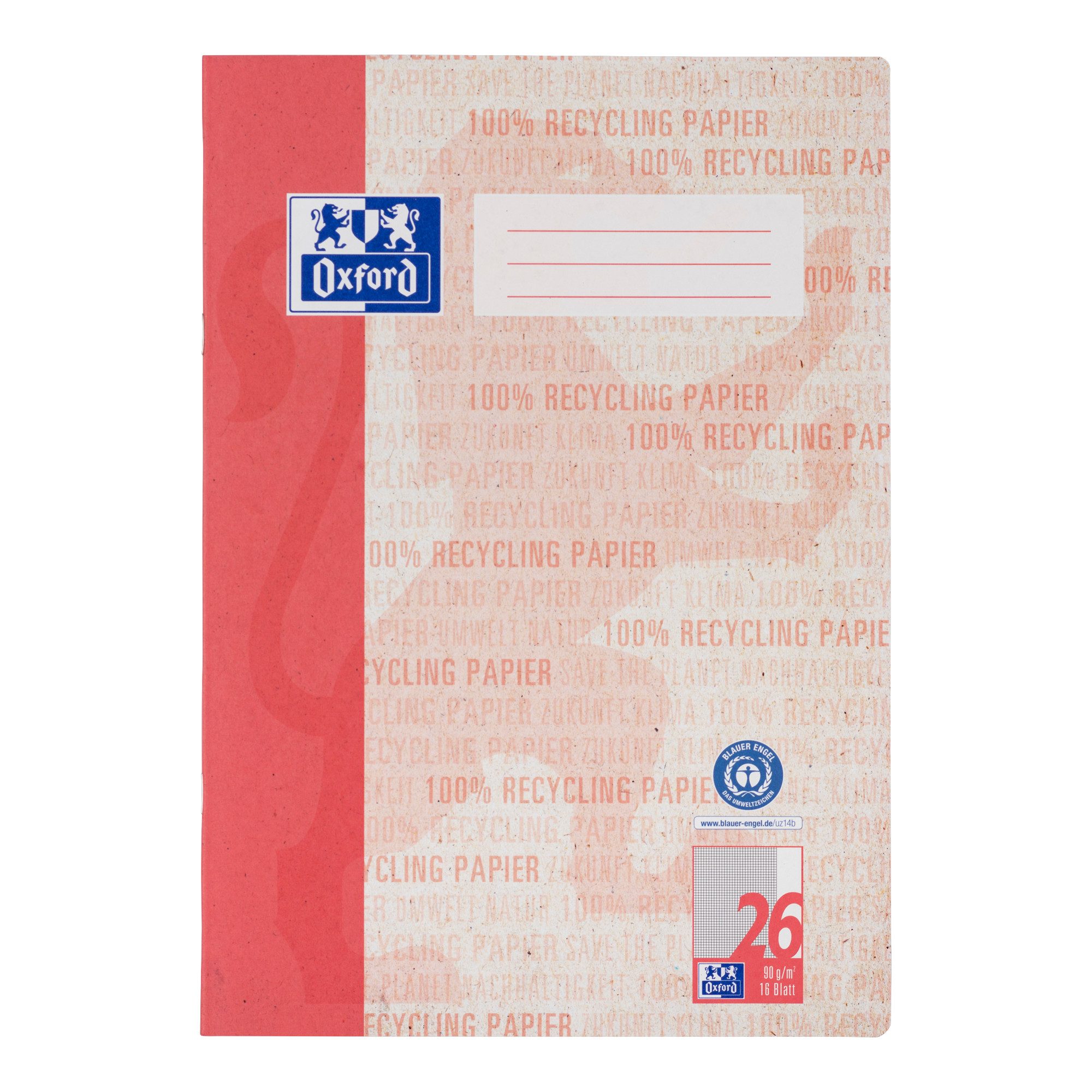 OXFORD Schulheft Schulheft 400158976 A4 90g Lineatur 26 16 Blatt kariert (15 Stück)