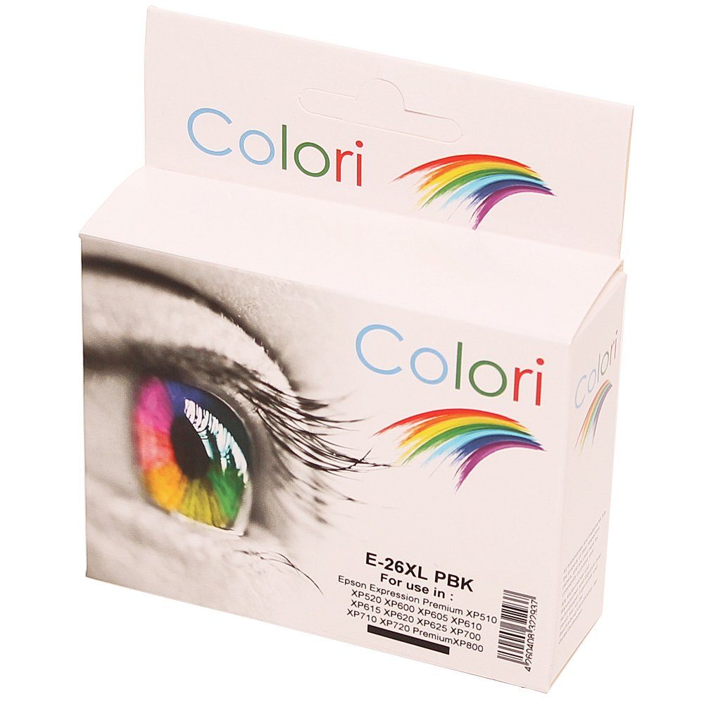 Colori Tintenpatrone (Kompatible Druckerpatrone Epson XP-600 Schwarz für 26XL von Premium Expression Colori) für Foto XP-510 XP-520