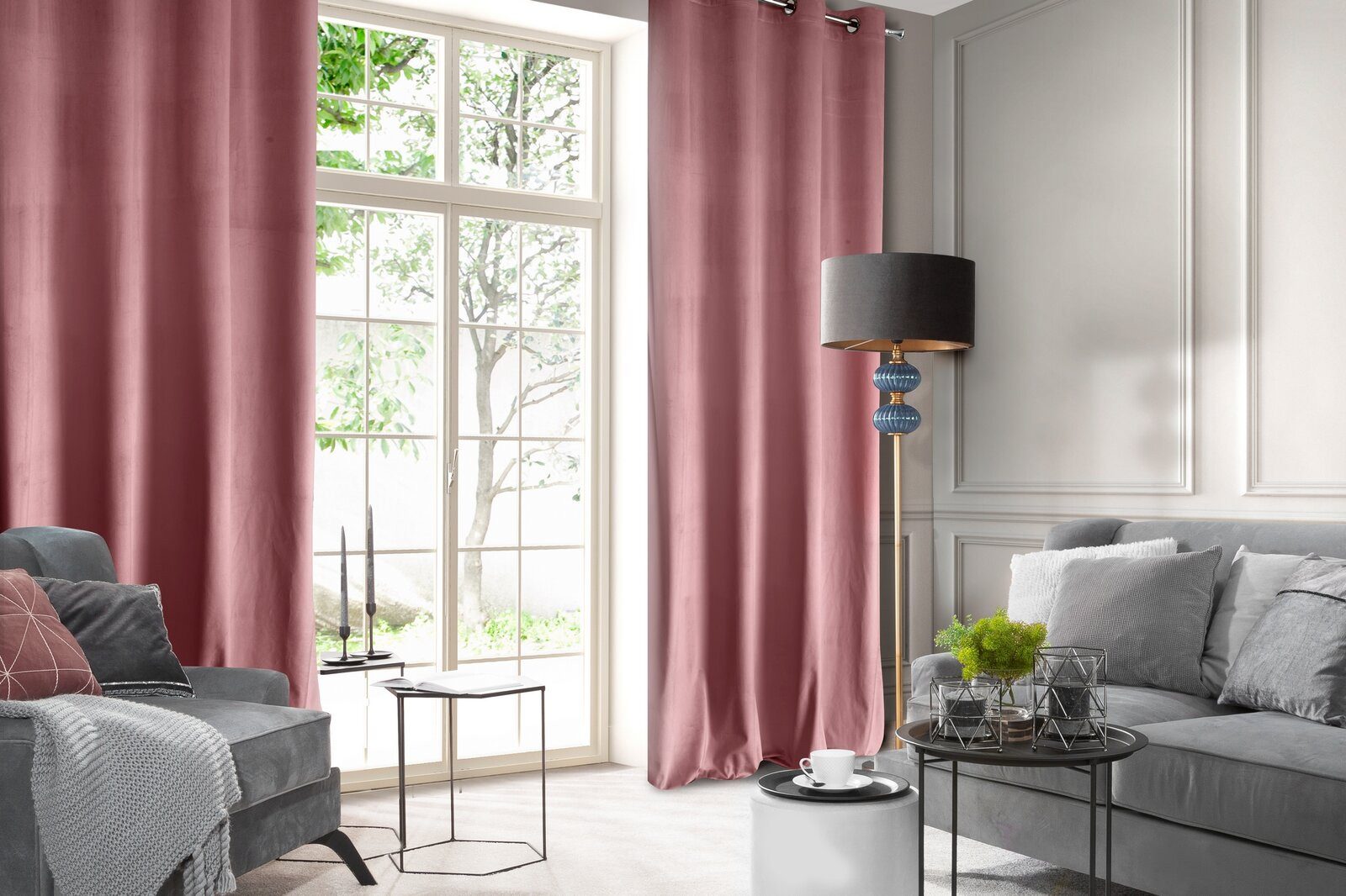 Design91 Vorhang Samtvorhänge 140x250 cm (1 St), Ösen, blickdicht, Samt, Wohnzimmer