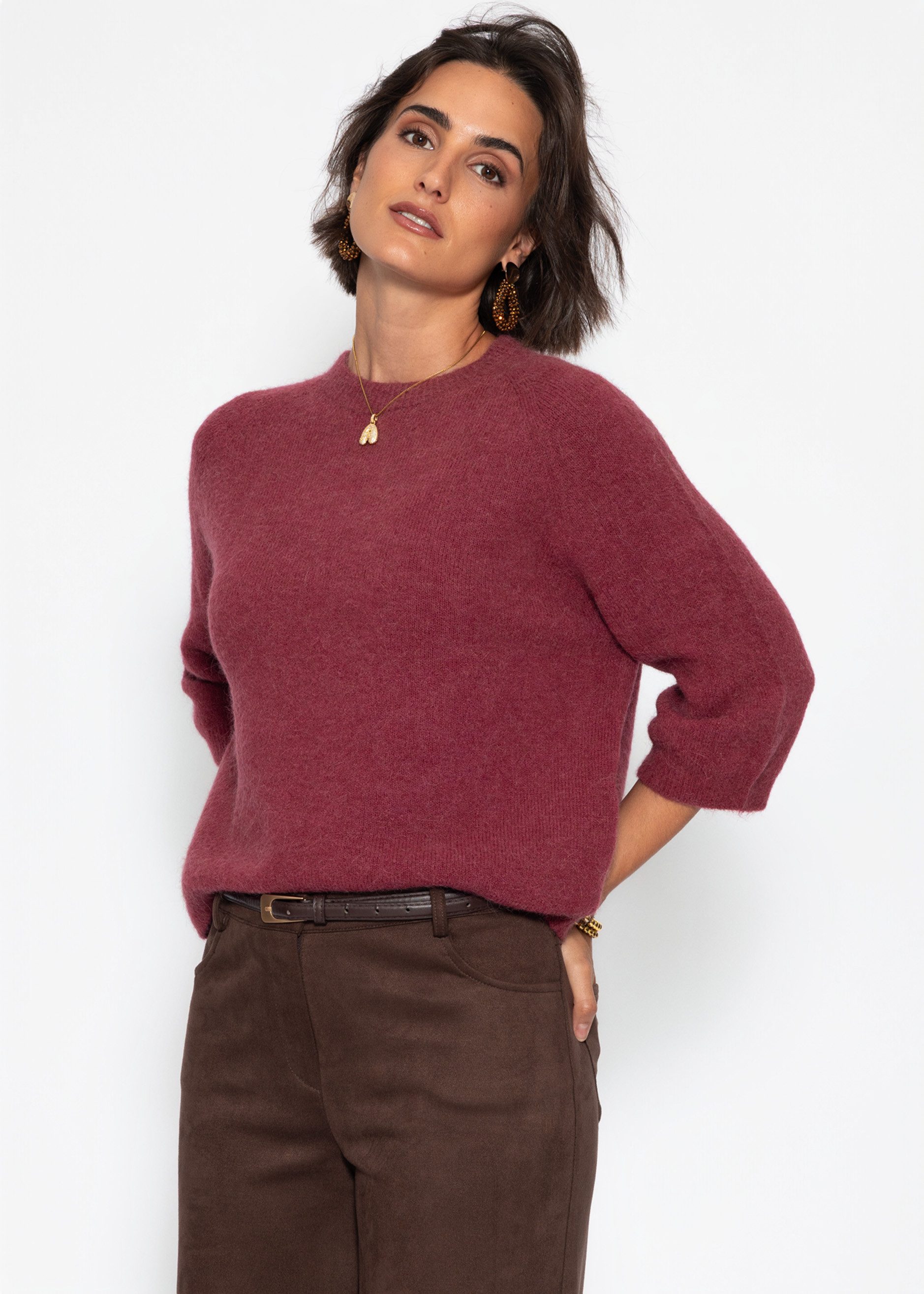 SASSYCLASSY Strickpullover Strickoberteil mit halblangen Ärmeln für Damen 61