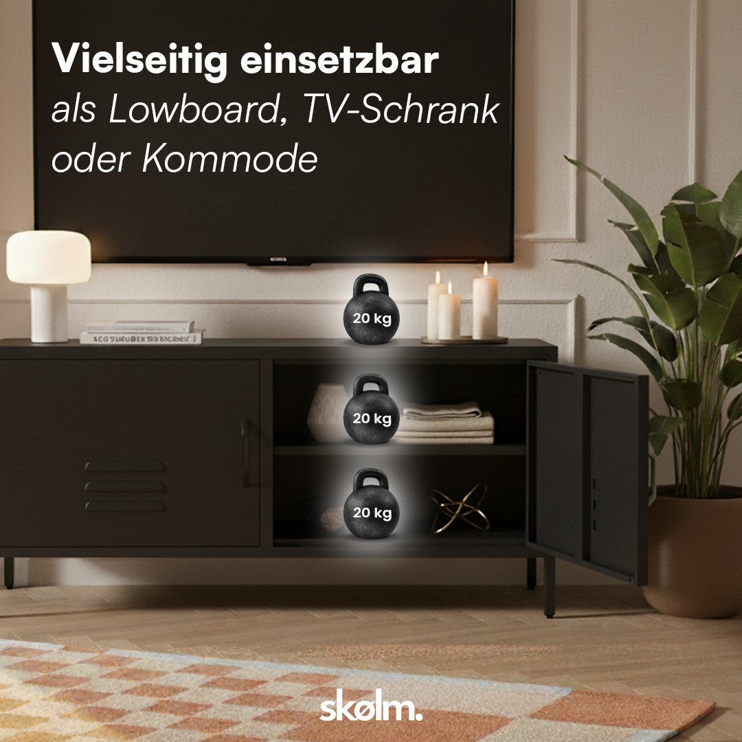 skølm Lowboard Atria aus Metall (Schwarz), Metallkommode mit 4 Fächern & 2 Türen, 55x38x105cm (HxTxB)