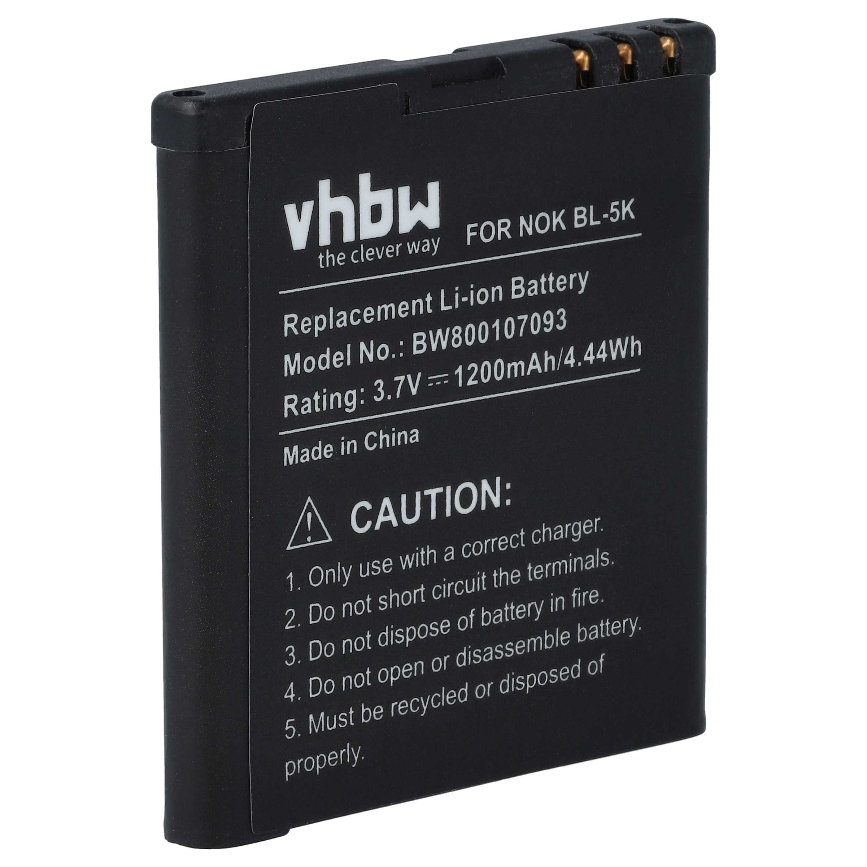 Akku Ersatz für Nokia BL-5K für Mobilfunk (1200 mAh, 3,7 V, Li-Ion) Smartphone-Akku