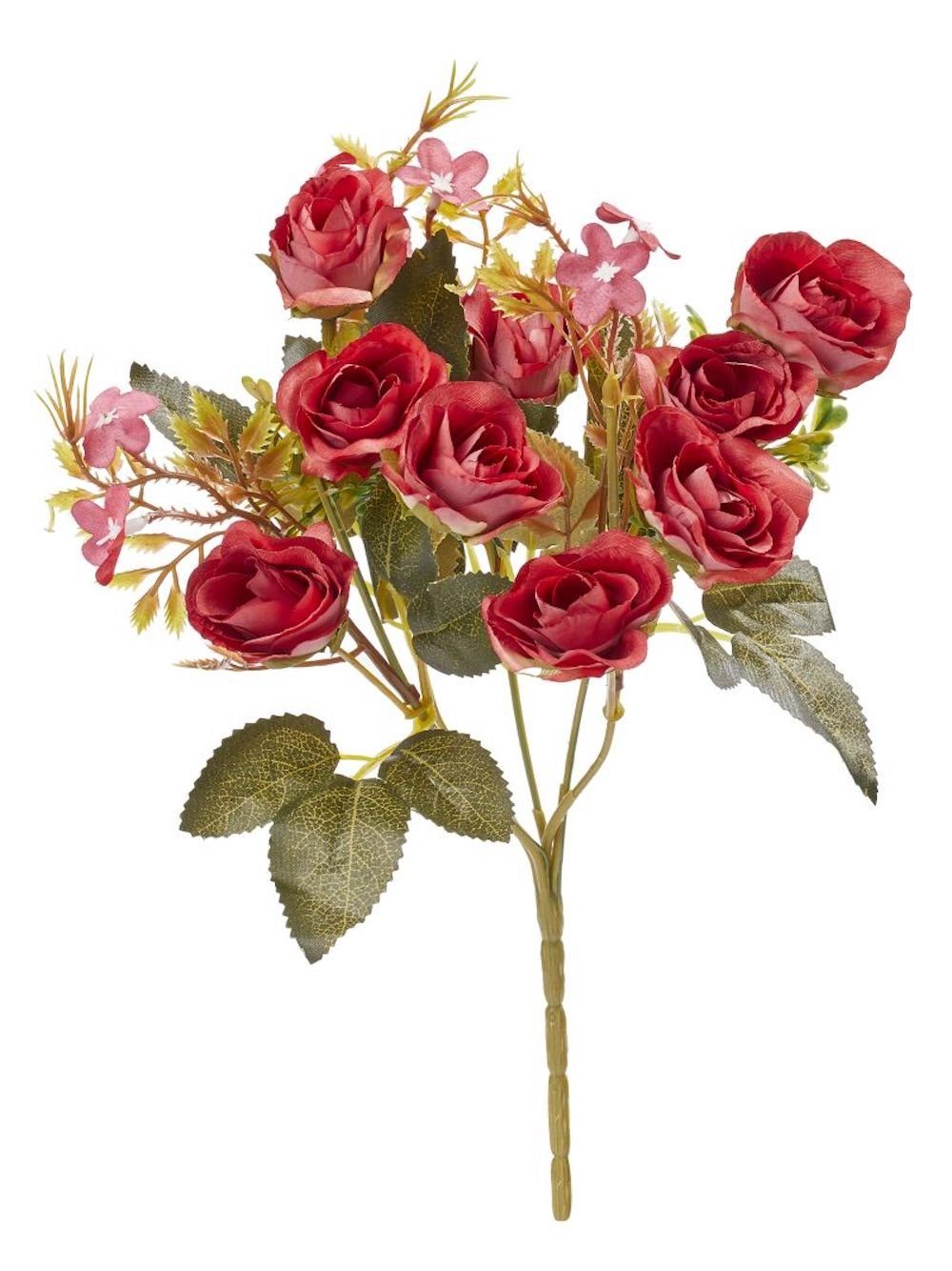 Dekofigur 10 Rot Rosenstrauß, HobbyFun 30cm ca. Blüten,
