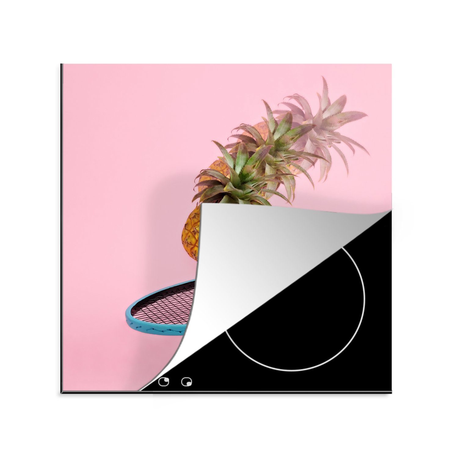 MuchoWow Herdblende-/Abdeckplatte Ananas - Badminton - Rosa, Vinyl, (1 tlg), 78x78 cm, Ceranfeldabdeckung, Arbeitsplatte für küche | Herdabdeckplatten