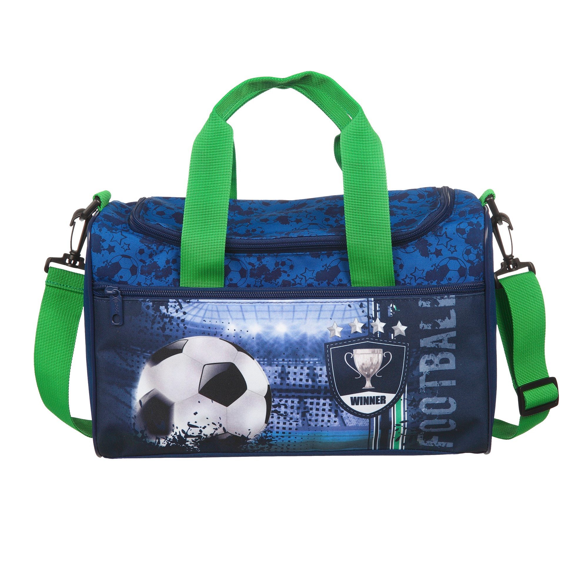 Familando Sporttasche Football, Tasche Blau mit Fußball Soccer Motiv, mit verstellbaren Schulterriemen