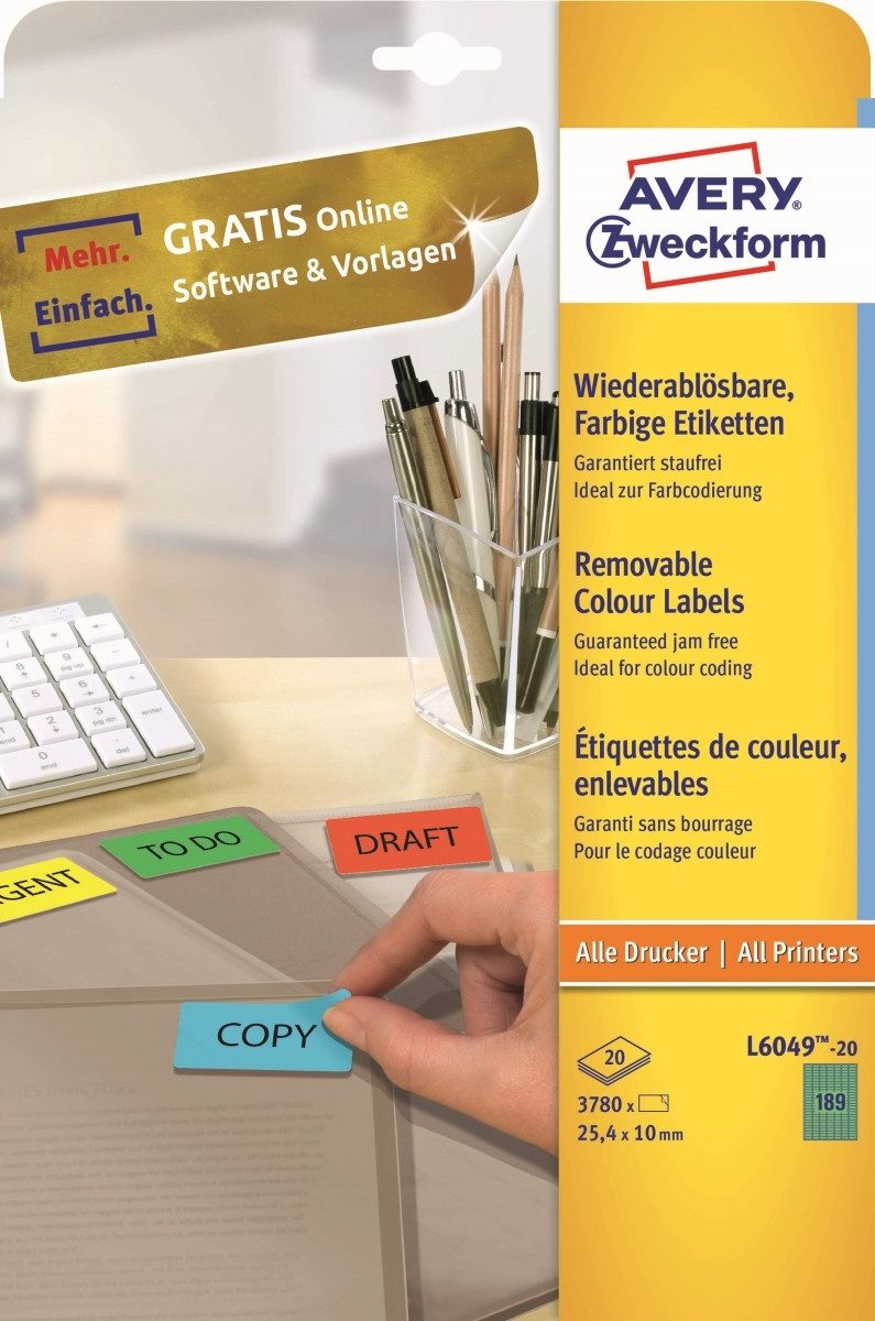 Avery Zweckform Etiketten Etiketten Inkjet/Laser/Kopier 25,4x10mm VE=3780 Stück grün