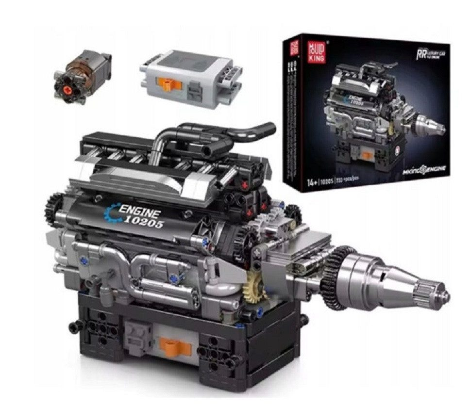 COIL Motor aus Blöcken, Bausteinset, Spielbausteine, Baukasten Spielbauklötze, (733 St), Zylindermotor, Elektromotor mit Batterie, Bewegliche Teile