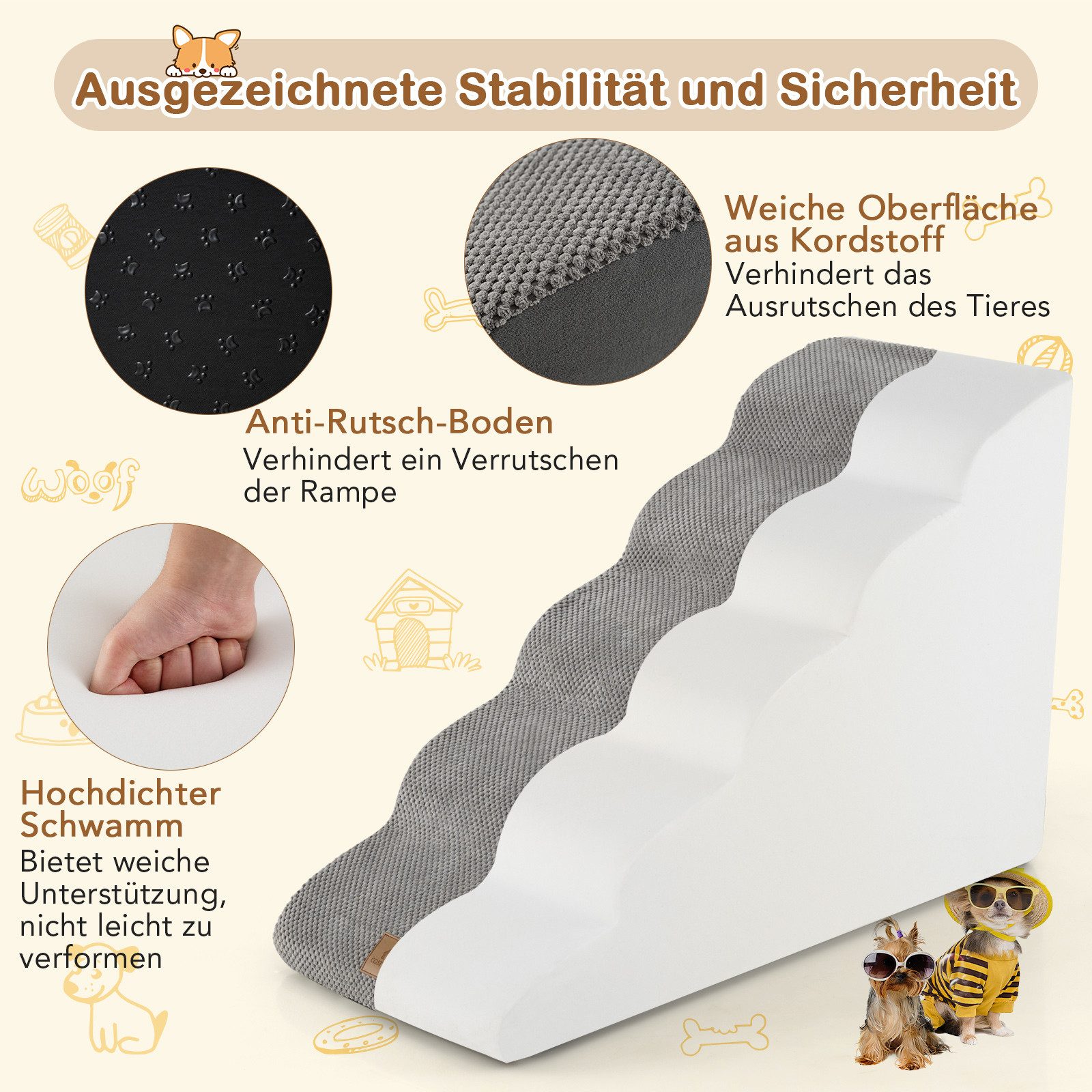 COSTWAY Haustiertreppe Hunderampe, 5-stufige, faltbar & günstig online kaufen