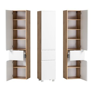 Lomadox Hochschrank VASTO-03-WHITE Badezimmer 40cm in Wotan Eiche Nb. mit weiß matt, B/H/T 40/180/35 cm