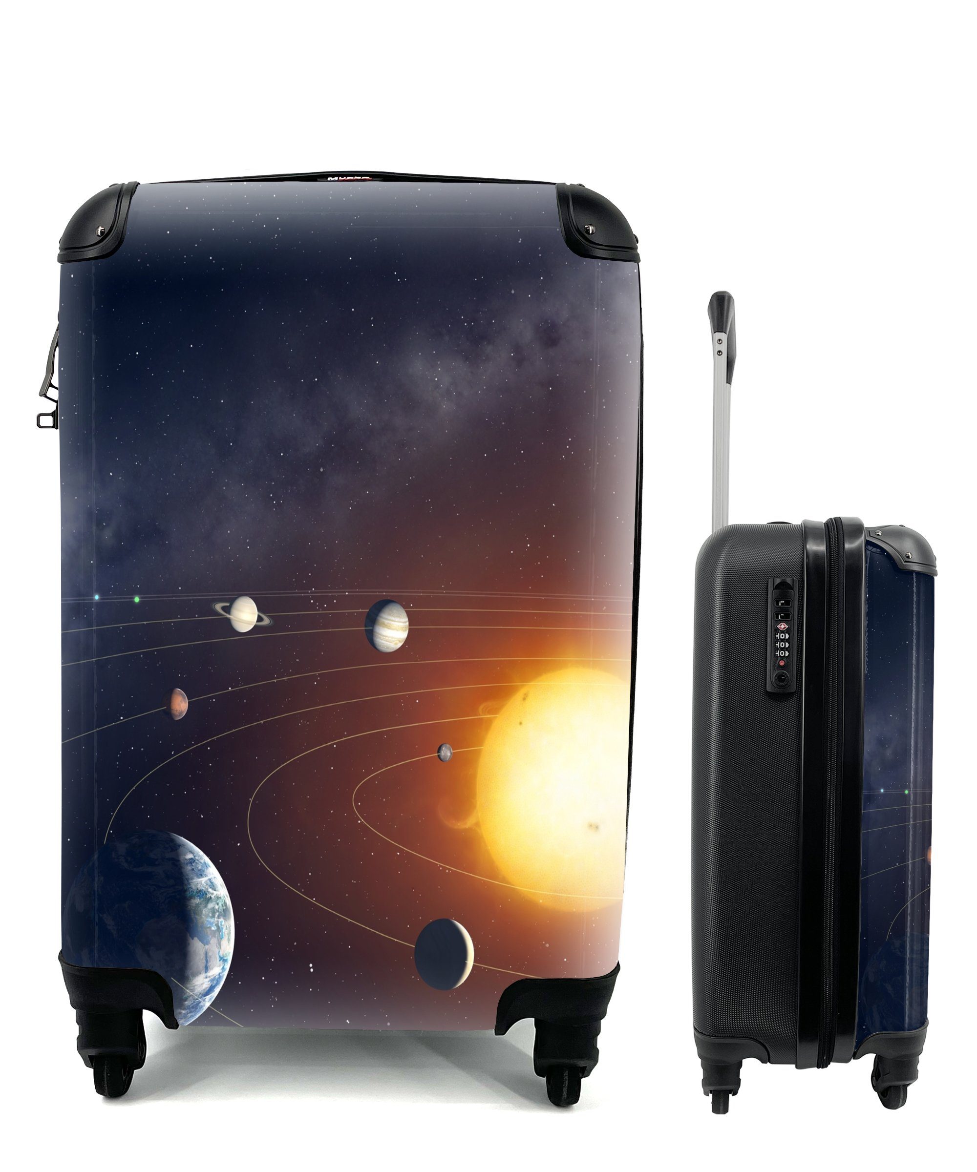 MuchoWow Handgepäckkoffer Solaranlage, 4 Rollen, Reisetasche mit rollen, Handgepäck für Ferien, Trolley, Reisekoffer