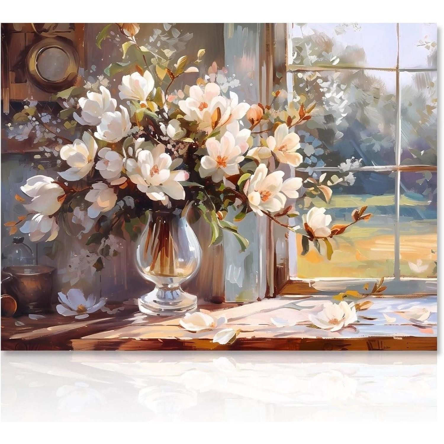 Dazzlewall Leinwandbild Rustikale Blumen Leinwand Bilder Vase Fensterbank Wanddekoration 30×40