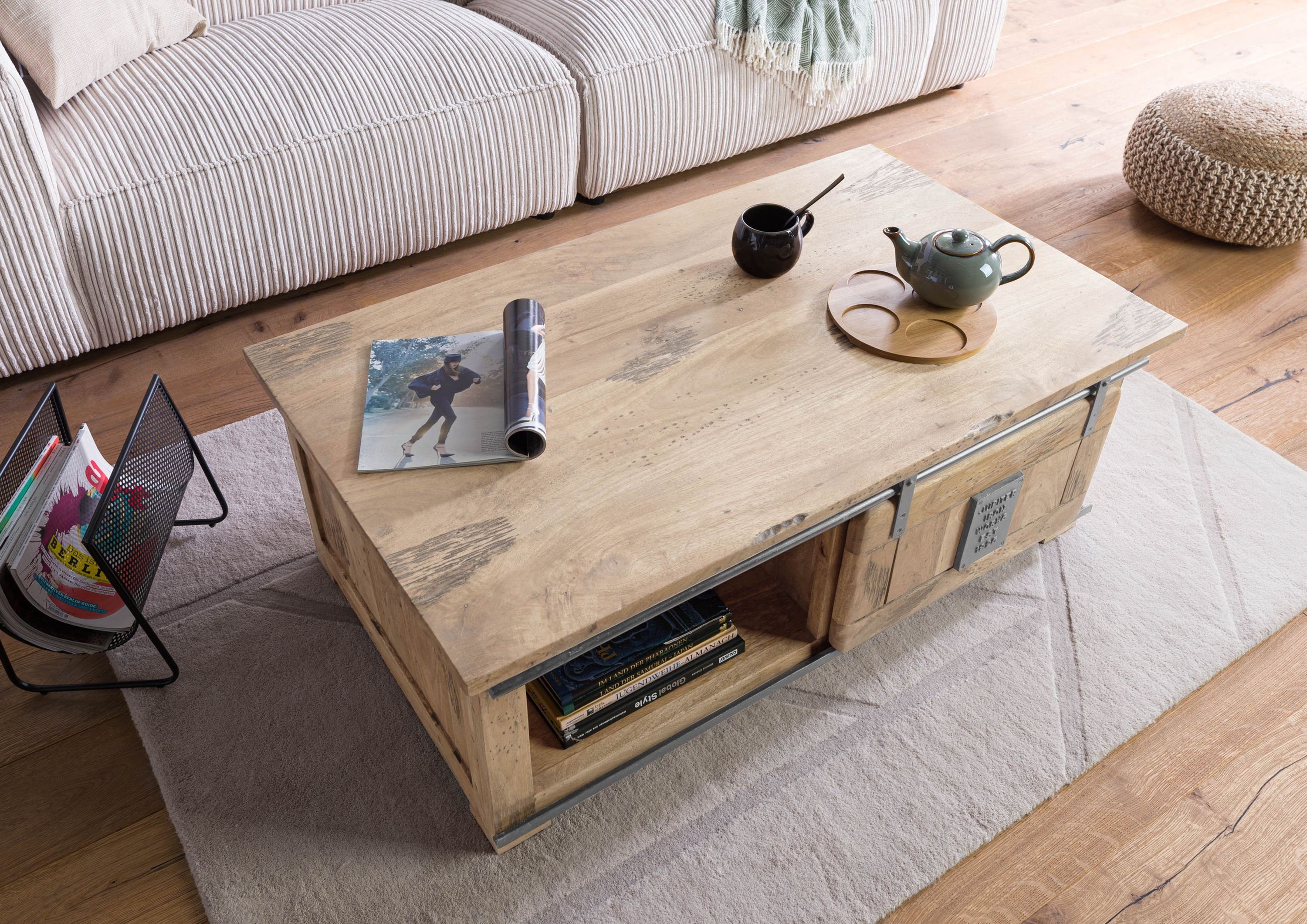 Massivmoebel24 Couchtisch RAILWAY (Massivholz, Massivholztisch), Couchtisch günstig online kaufen