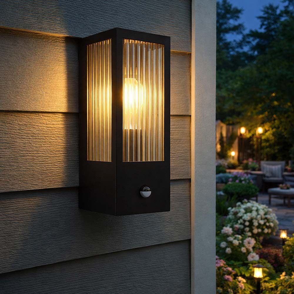 GLOBO LIGHTING Außen-Wandleuchte, Leuchtmittel inklusive, Warmweiß, LED Wandleuchte Außenleuchte Außen Hauswandlampe Bewegungsmelder Glas