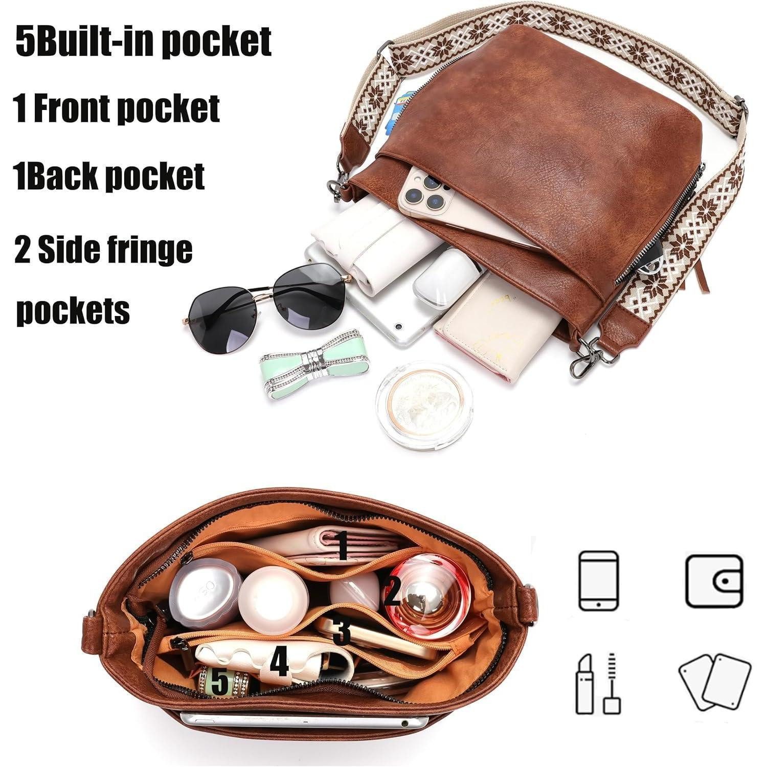 LuxusKollektion Umhängetasche Umhängetasche Damen Mittelgroß Crossbody Leder PU A-braun