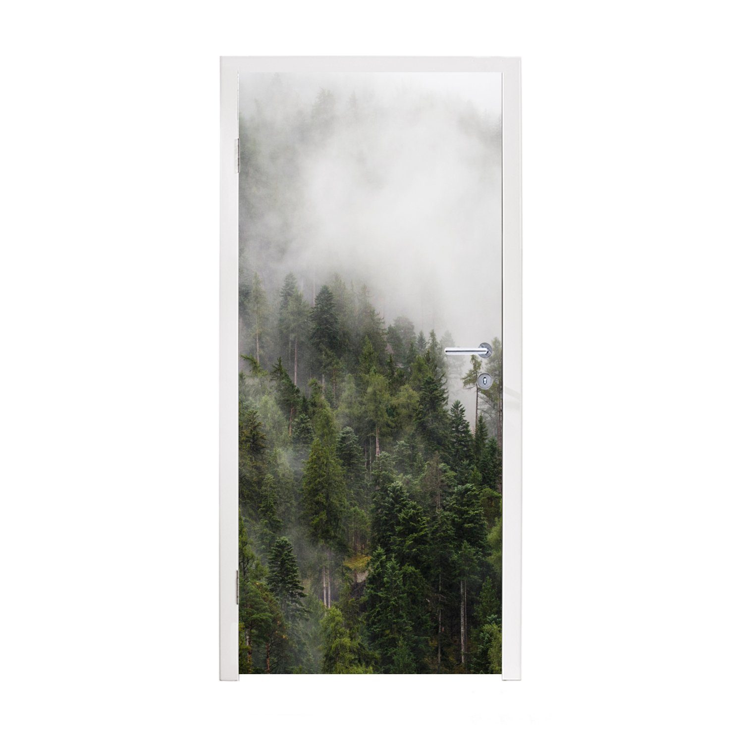 MuchoWow Türtapete Wald - Nebel - Berg, Matt, bedruckt, (1 St), Fototapete für Tür, Türaufkleber, 75x205 cm