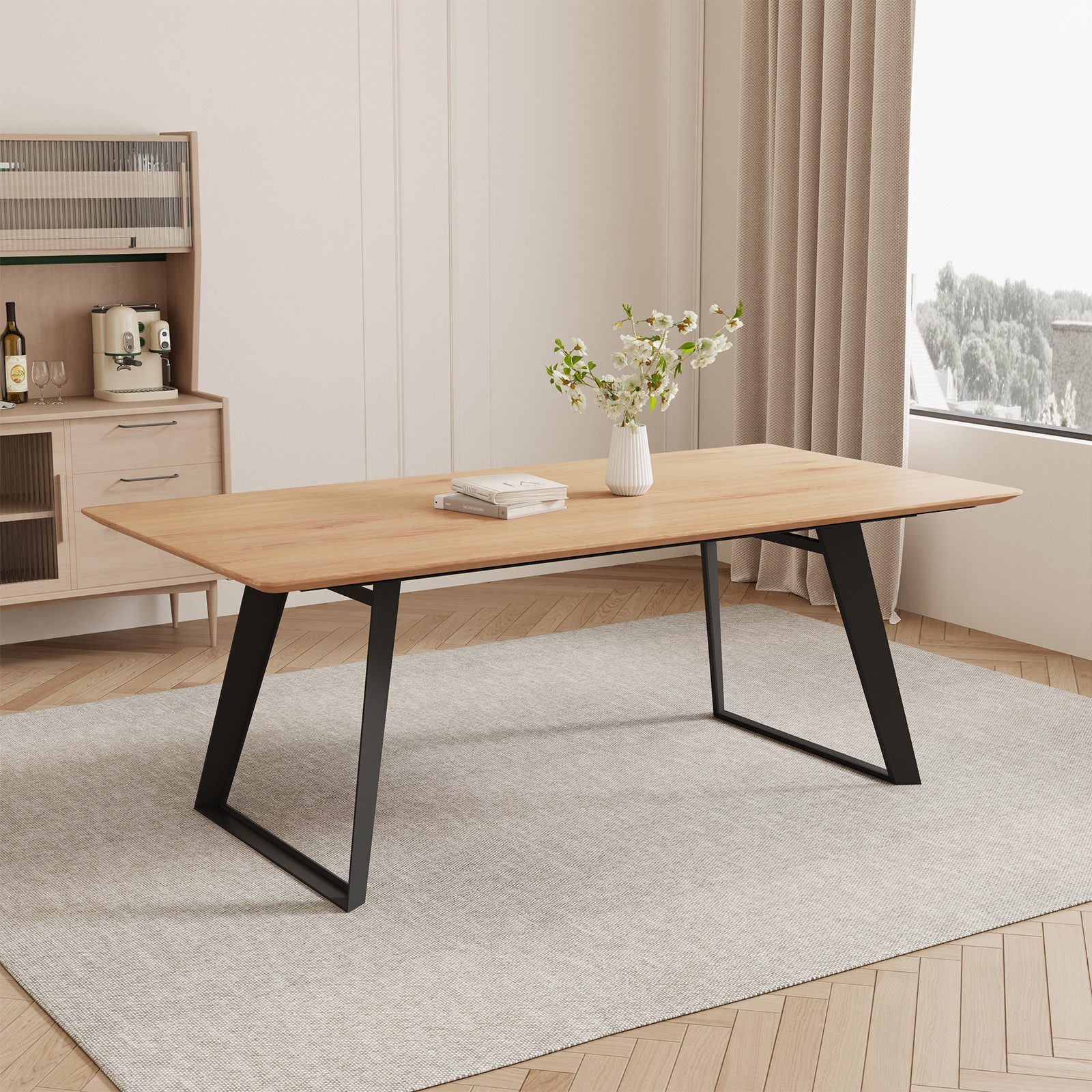 Jiexi Essgruppe Essgruppe ausziehbar MDF Eiche-Optik Tisch mit Flanell Stühlen – Bild 4 von 5
