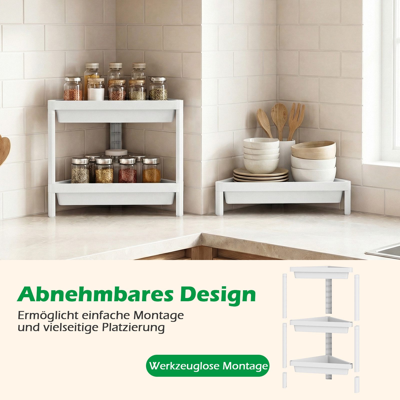 COSTWAY Eckregal, stehend 2er Set Badregal mit abnehmbarem Design & Ablauflöchern PP