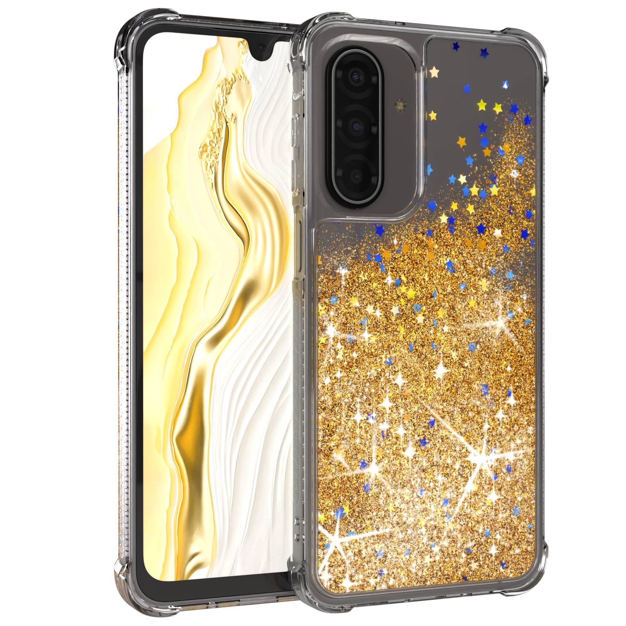 EAZY CASE Handyhülle Liquid Glittery Case für Samsung Galaxy A17 6,7 Zoll, Durchsichtig Back Case Handy Softcase Silikonhülle Glitzer Cover Gold