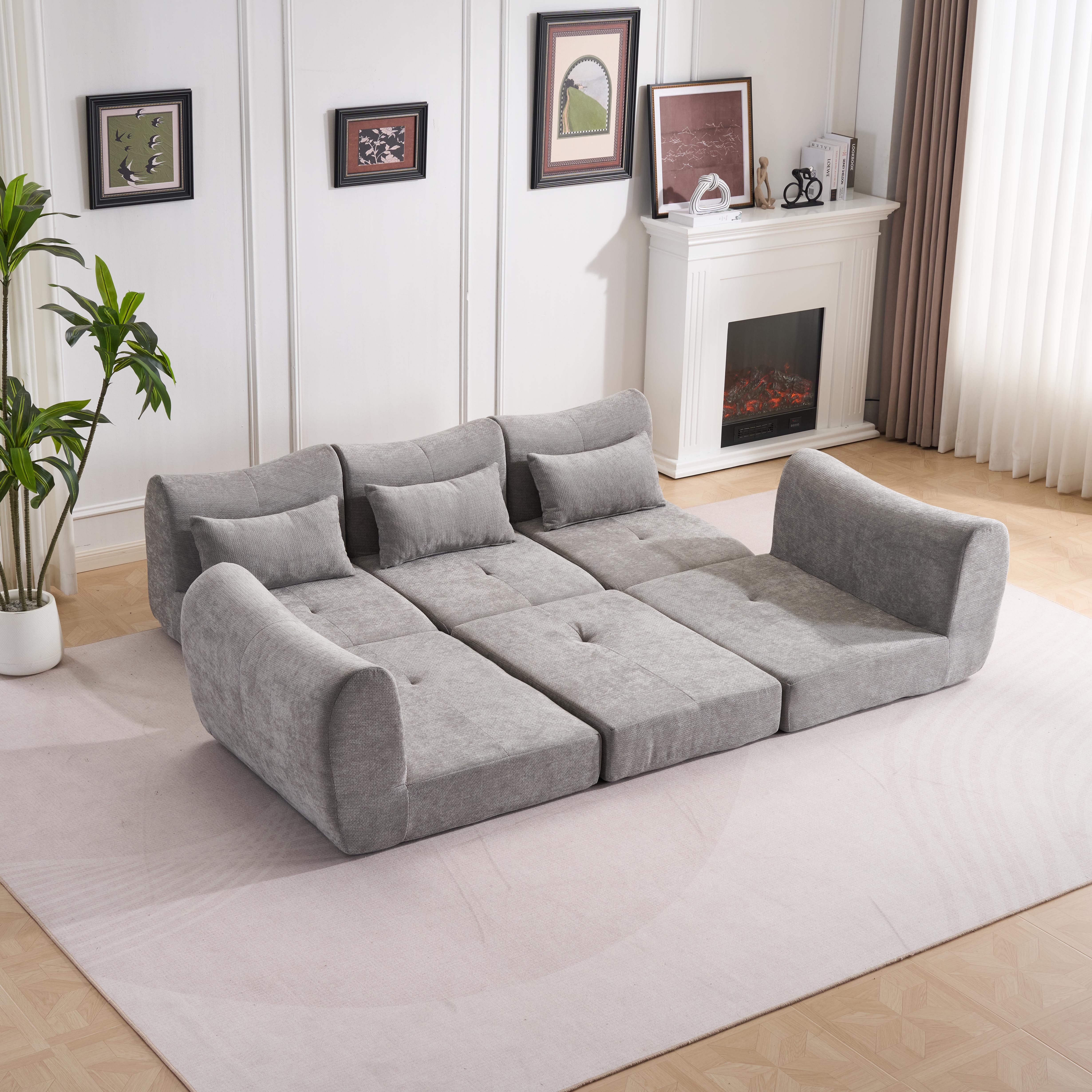Leawin Sofa Sofas Wohnzimmer, modulares Sofa mit Schlaffunktion L-Form, Werkzeuglos montierbar, wandelbar & ideal für kleine Räume