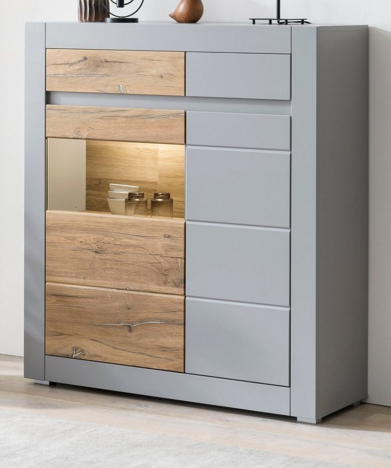 Furn.Design Highboard Tamaris (Kommode in grau mit Eiche, 100 x 113 cm), 2  Türen und Schublade, Soft-Close