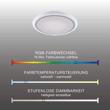 SellTec LED Deckenleuchte LED Deckenleuchte LUISA 60cm, Farbwechselsteuerung (CCT-Lichtmanagement), RGB Farbwechsel, dimmbar über Fernbedienung, Memory-Funktion, 1xLED-Board / 37,00 Watt, warmweiss - kaltweiß (CCT), LED Sternenhimmel, dimmbar, CCT + RGB Farbwechsel