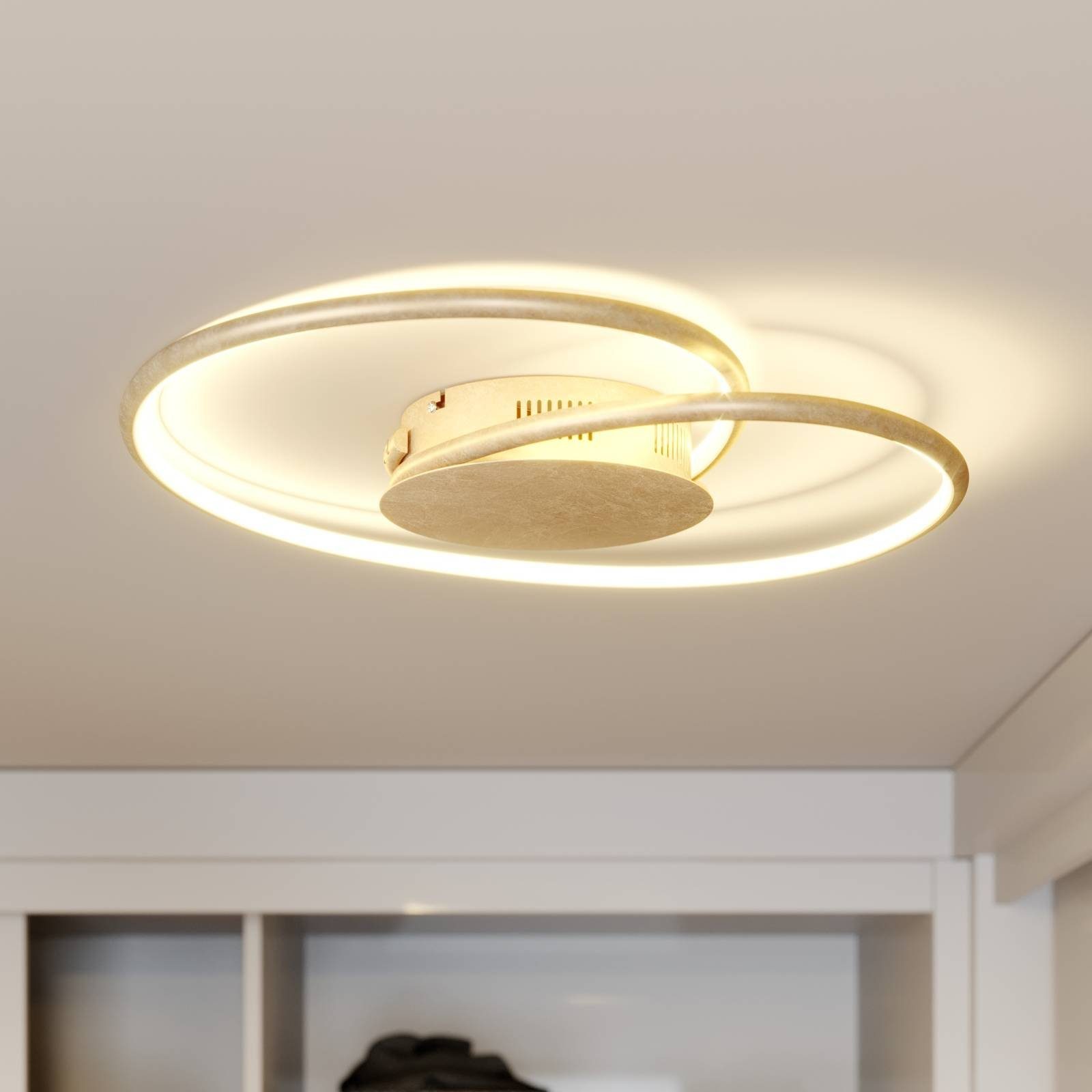 Kunststoff, LED Lampe fest Leuchtmittel, Modern, inkl. verbaut, Lindby Joline, gold, LED-Leuchtmittel warmweiß, Deckenleuchte Metall, LED